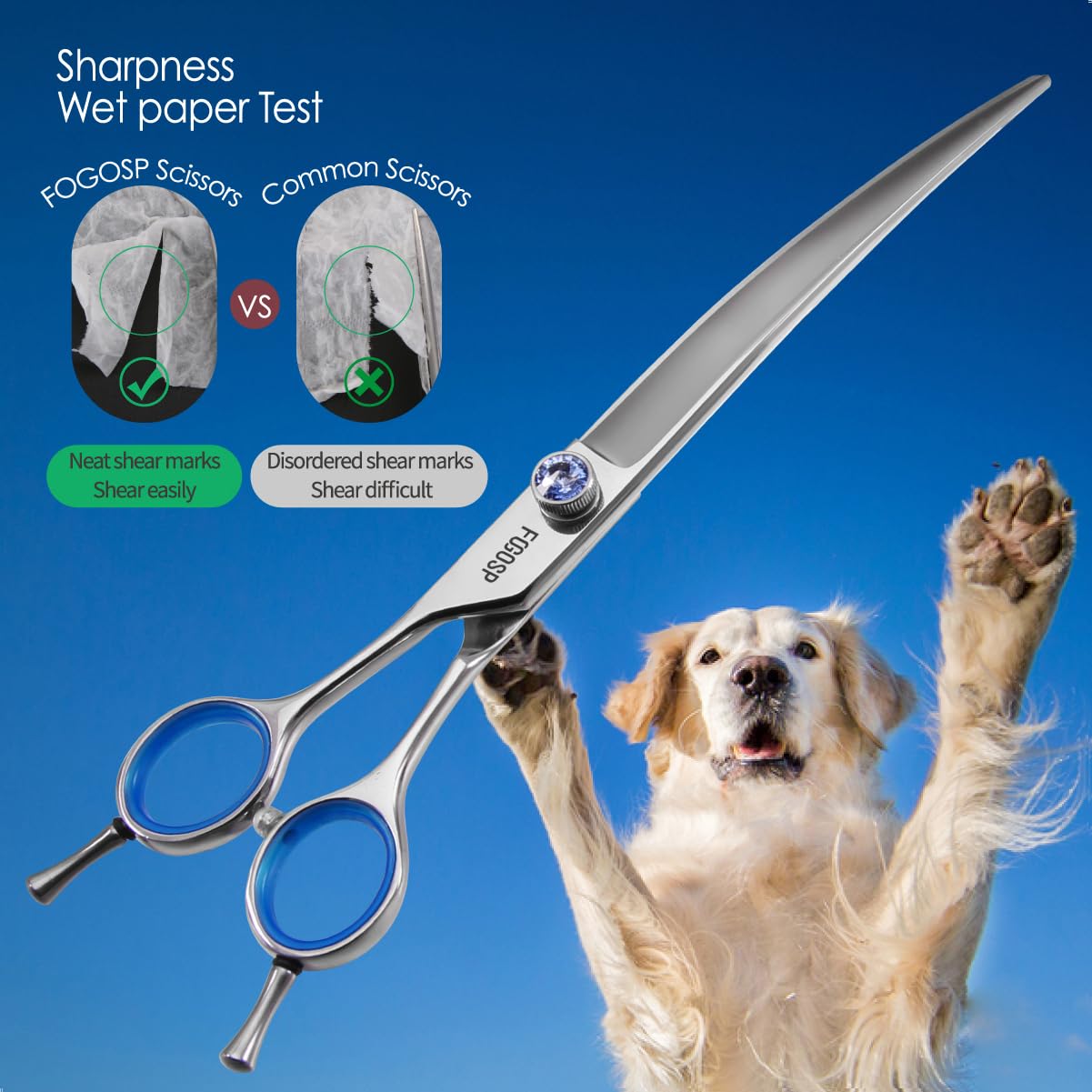 Left Handed Curved Scissors For Dog Grooming Professional 8 Inch Long Downward Curved Shears Dog Grooming For Poodle Large Dog P