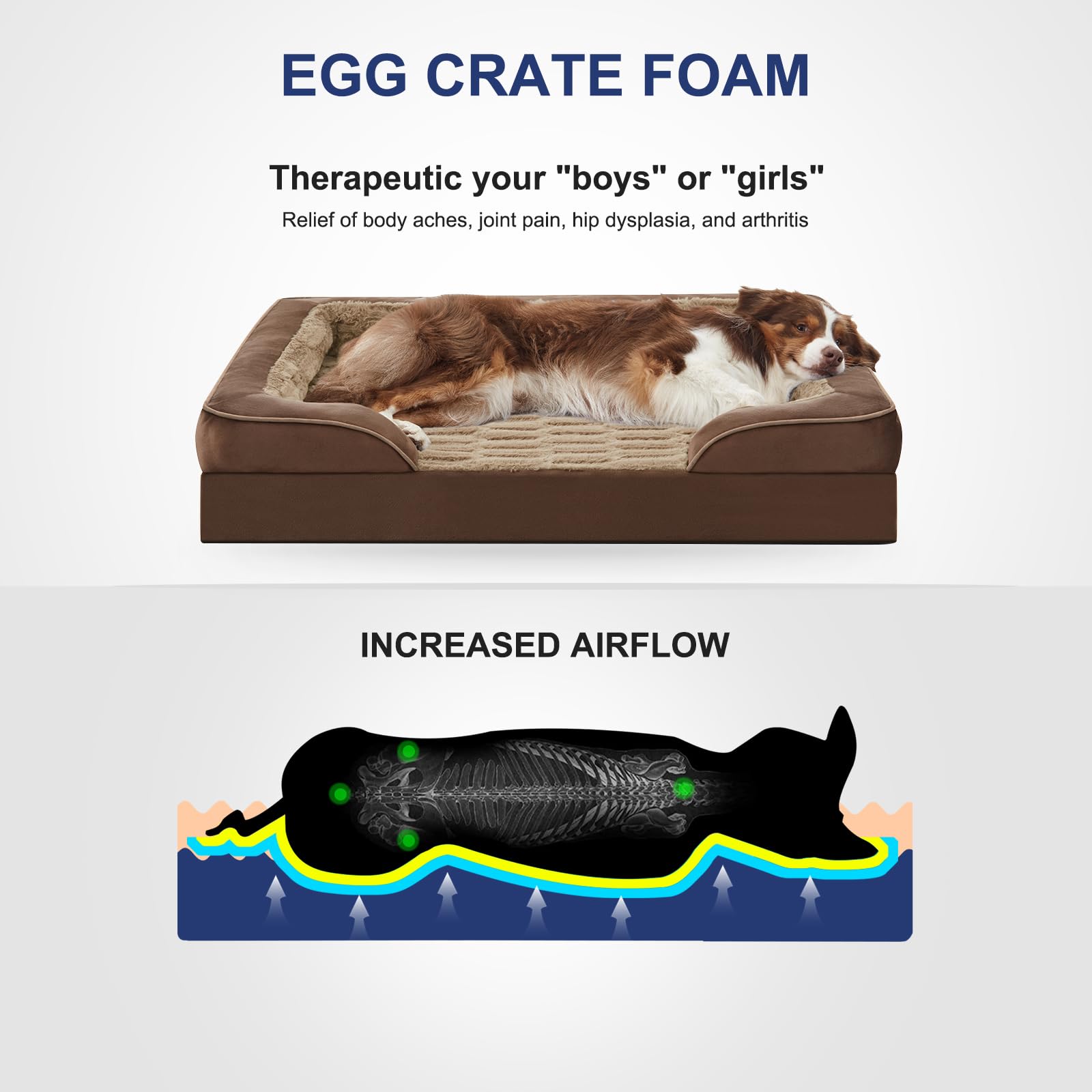 Furtime Orthopedic Dog Beds For Large Dogs, Egg Foam Dog Bed With Ultra Comfy Supportive Foam, Washable & Waterproof Pet Couch,
