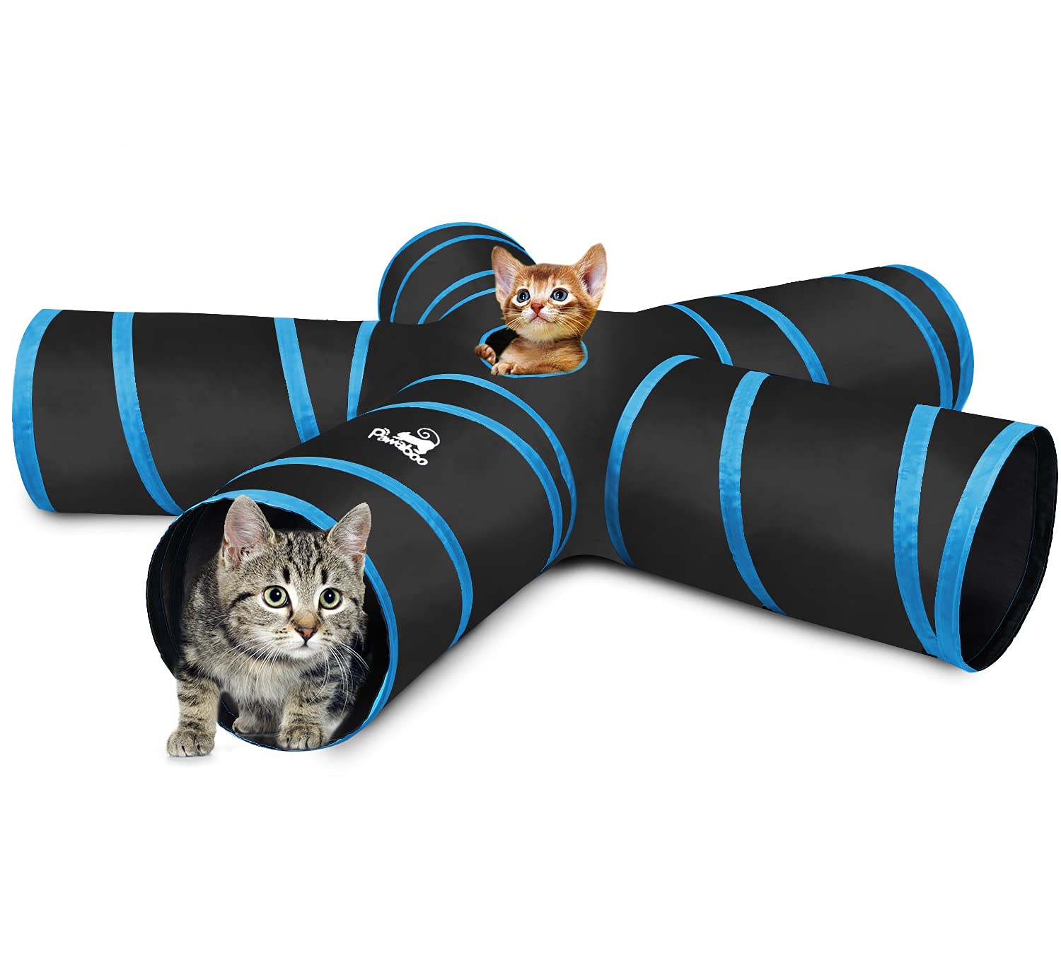 Pawaboo Cat Toys, Cat Tunnel Tube 5 Way Tunnels 25x53cm Extensible Collapsible Play Tent Interactive Toy Maze Cats House with Ba