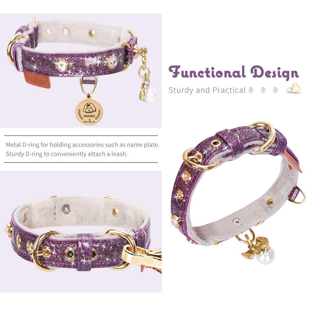 Petshome Cat Collar, Dog Collar, [Bling Rhinestones] Pu Leather Adjustable Pet Collar With Luxury Pendant For Cat And Small Dog