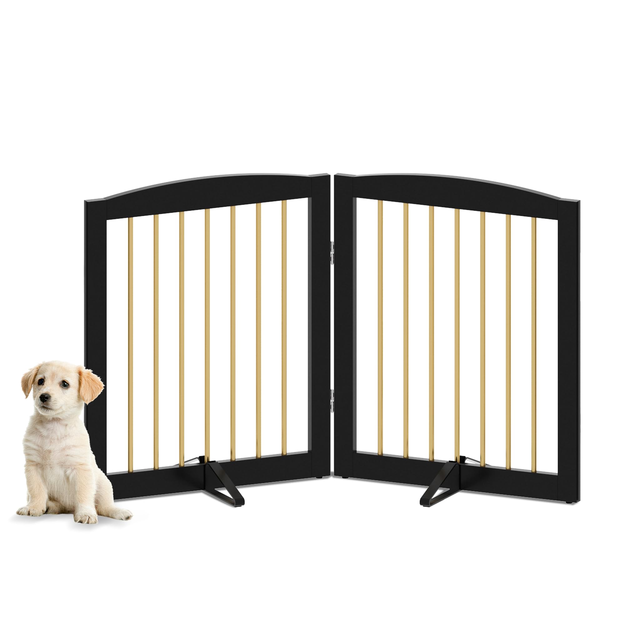 PUPETPO Freestanding Pet Gate for Dogs, Foldable Wooden Dog Gate for House, Stairs, Doorways, Step Over Pet Puppy Safety Fence,S