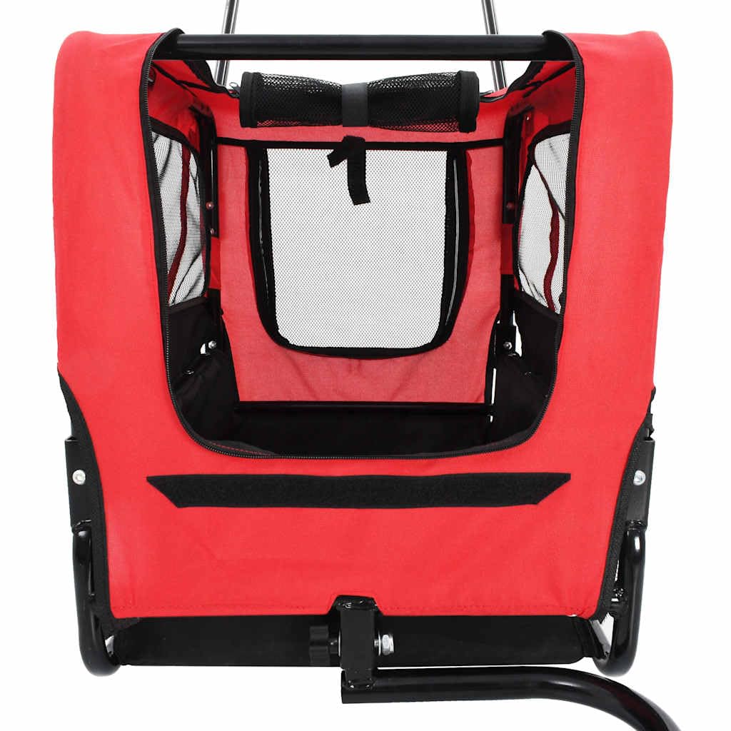 vidaXL 2-in-1 Pet Bike Trailer and Jogging Stroller, Versatile with Quick Conversion, Sturdy Steel Frame, Water-Resistant Oxford Fabric, Mesh Windows, Red and Black