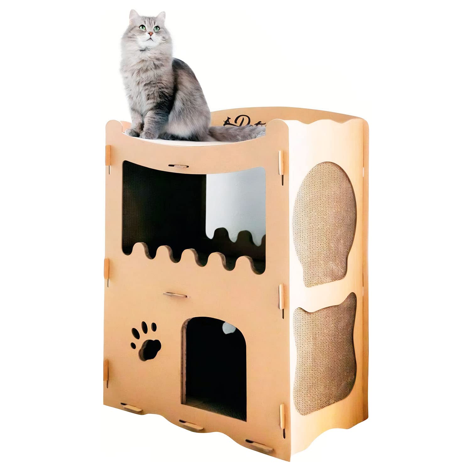 Petique Feline Penthouse Cat House, Sustainable, Safe, Multi-Level, Scratch Boards, Easy Assembly, Non-Toxic, Spacious, Compostable, Biodegradable, Supports Up To 33 Lbs, For Small/Medium Pets