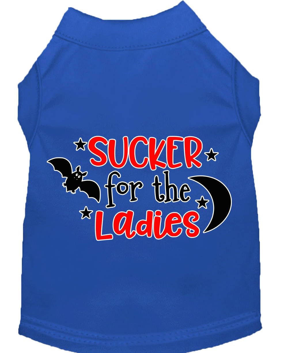 Pet Dog & Cat Shirt Screen Printed, "Sucker For The Ladies" Blue MD (6-10 lbs.)
