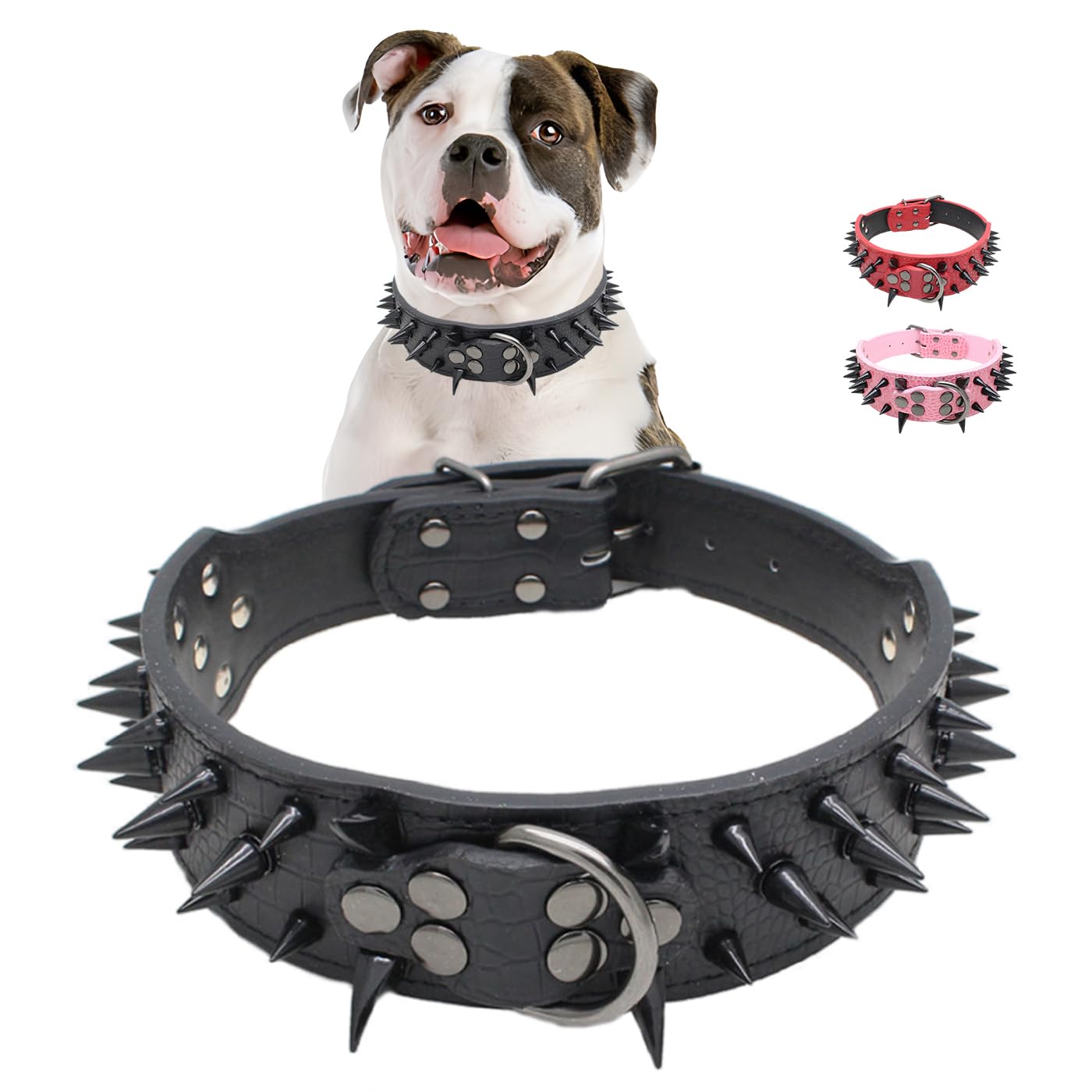 Spiked Dog Collars For Medium Large Dogs, Sharp Spike Studded Anti-Bite Protect Pets Neck Adjustable For Mastiff Pitbull Pug Bul