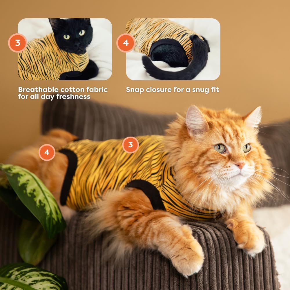 Suitical Cat Recovery Suit For Spay, Neuter, Suture, Incision, & Skin Conditions - Breathable Fabric With Back Opening - Xs, Tig
