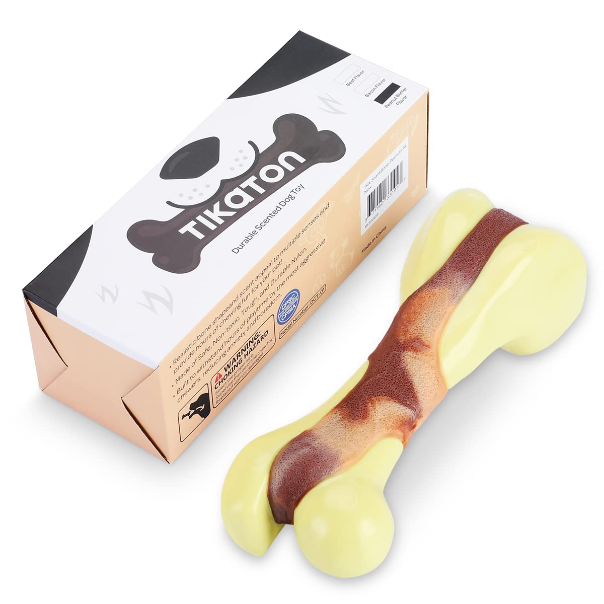 Tikaton Dog Chew Toys For Aggressive Chewers, Peanut Butter Flavor Durable Dog Teething Chew Toys Bones For Large/Medium/Small P