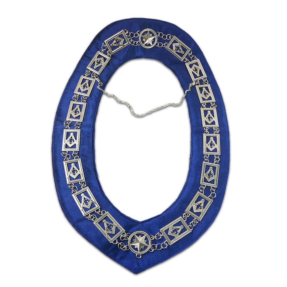 Imason Masonic Chain Collar Blue Lodge Master Mason Compass and Square with G - Silver Plated