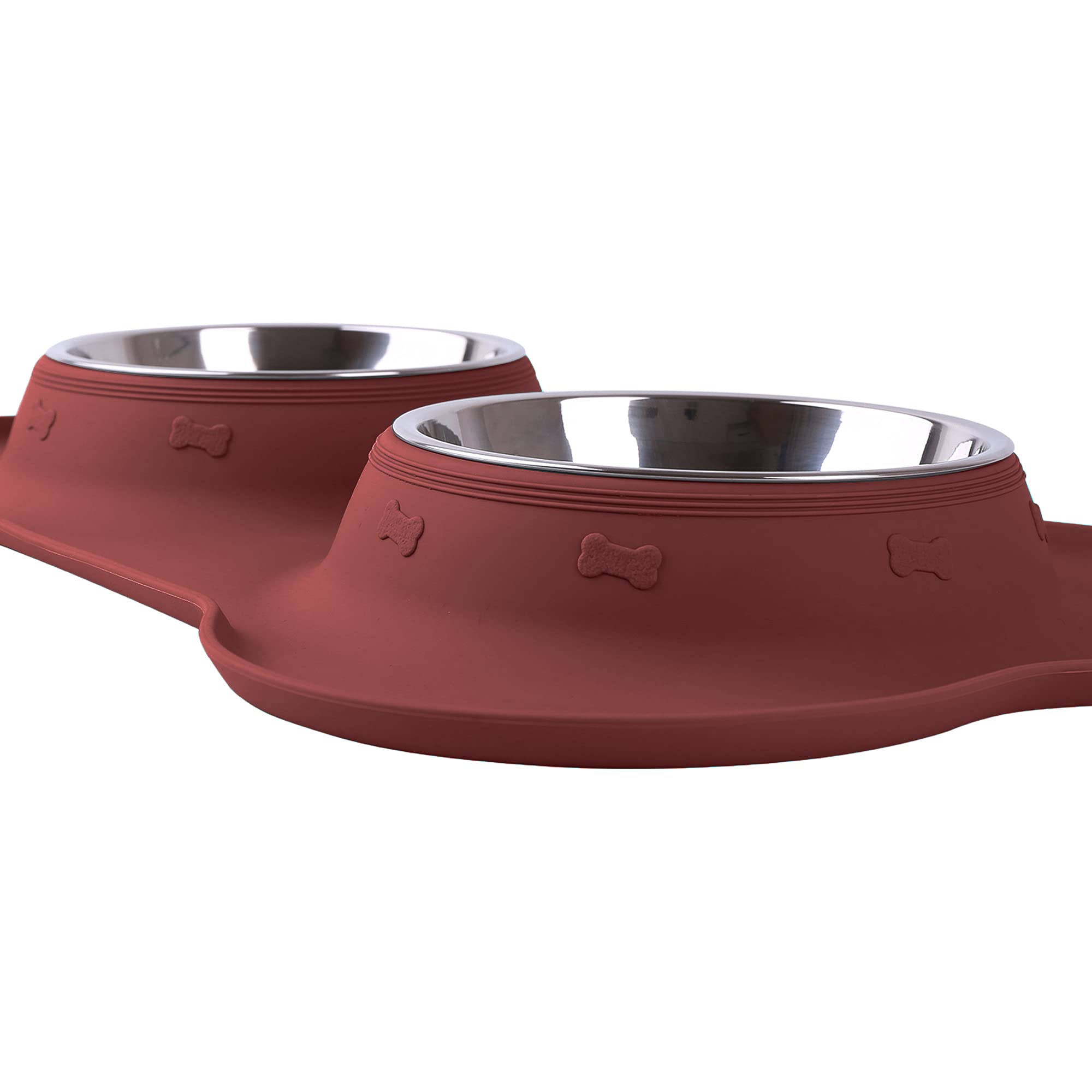 Hubulk Pet Dog Bowls - Stainless Steel with Non-Skid Silicone Mat, Small Size, Burgundy, Includes Food Scoop for Dogs and Cats