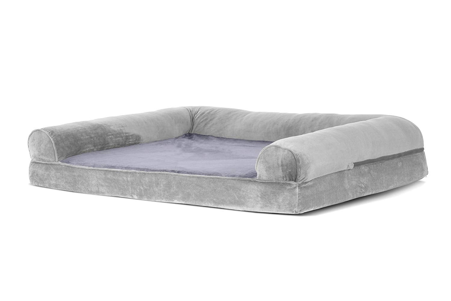 Furhaven Orthopedic Dog Bed For Large Dogs W/ Removable Bolsters & Washable Cover, For Dogs Up To 95 Lbs - Faux Fur & Velvet Sofa - Smoke Gray, Jumbo/Xl