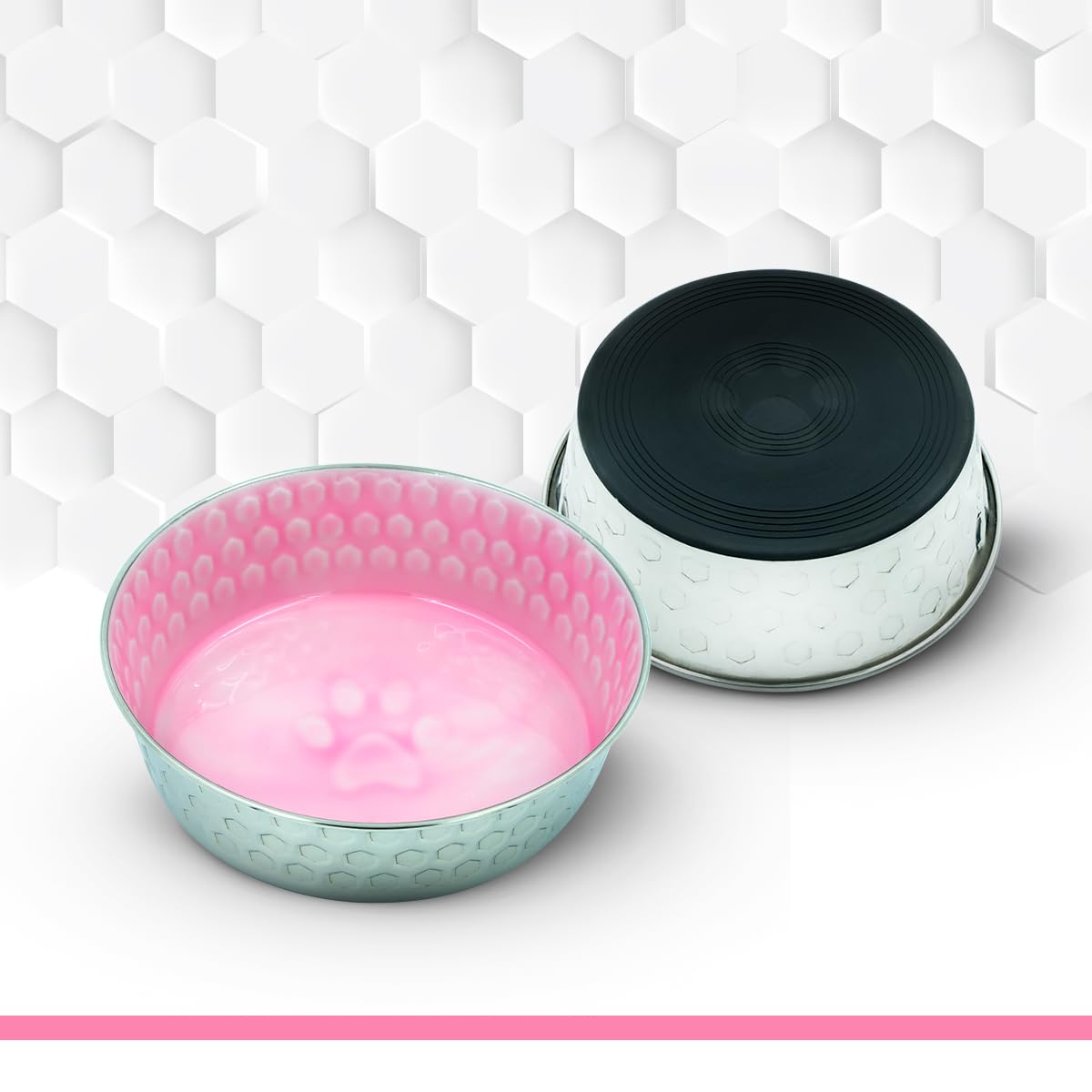 The Pet Dimension Dog Bowl, Stainless Steel Honeycomb Premium Handcrafted Pet Bowls, NonSkid Rubber Bottom Food/Water Bowl, Met