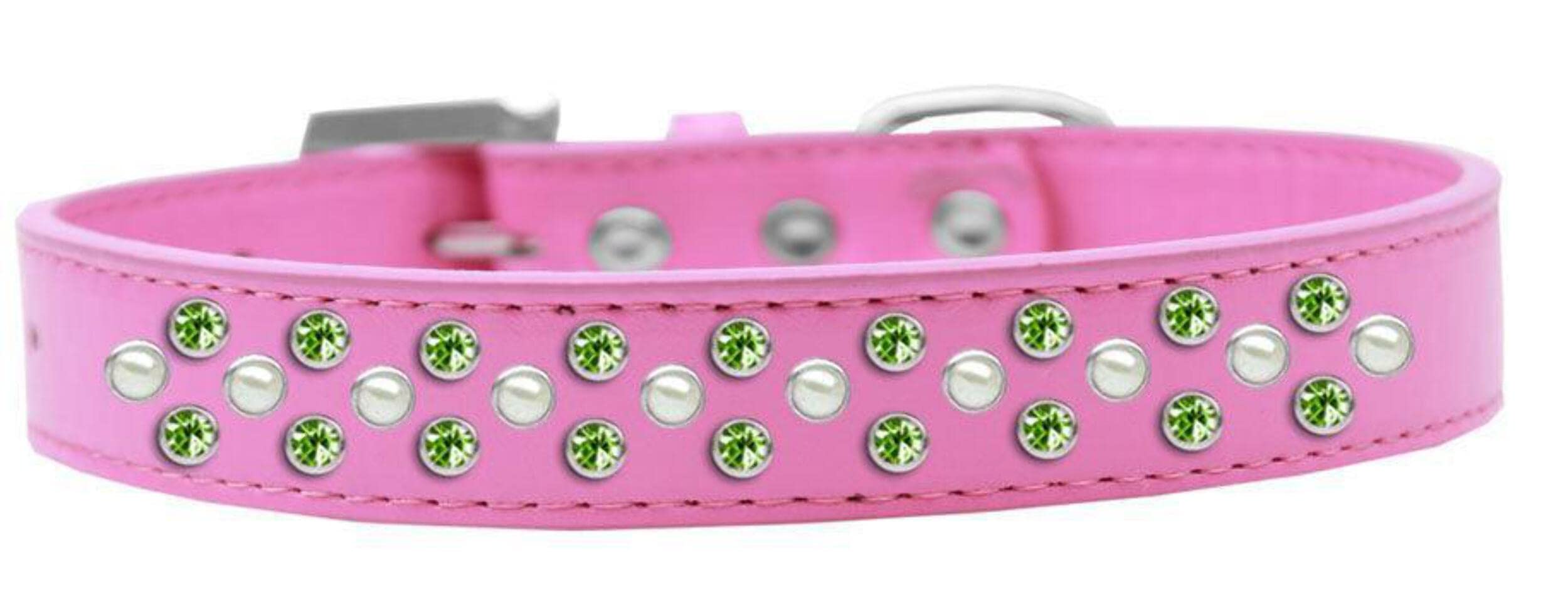 Mirage Pet Products Sprinkles Dog Collar with Pearl and Lime Green Crystals, Size 12, Bright Pink