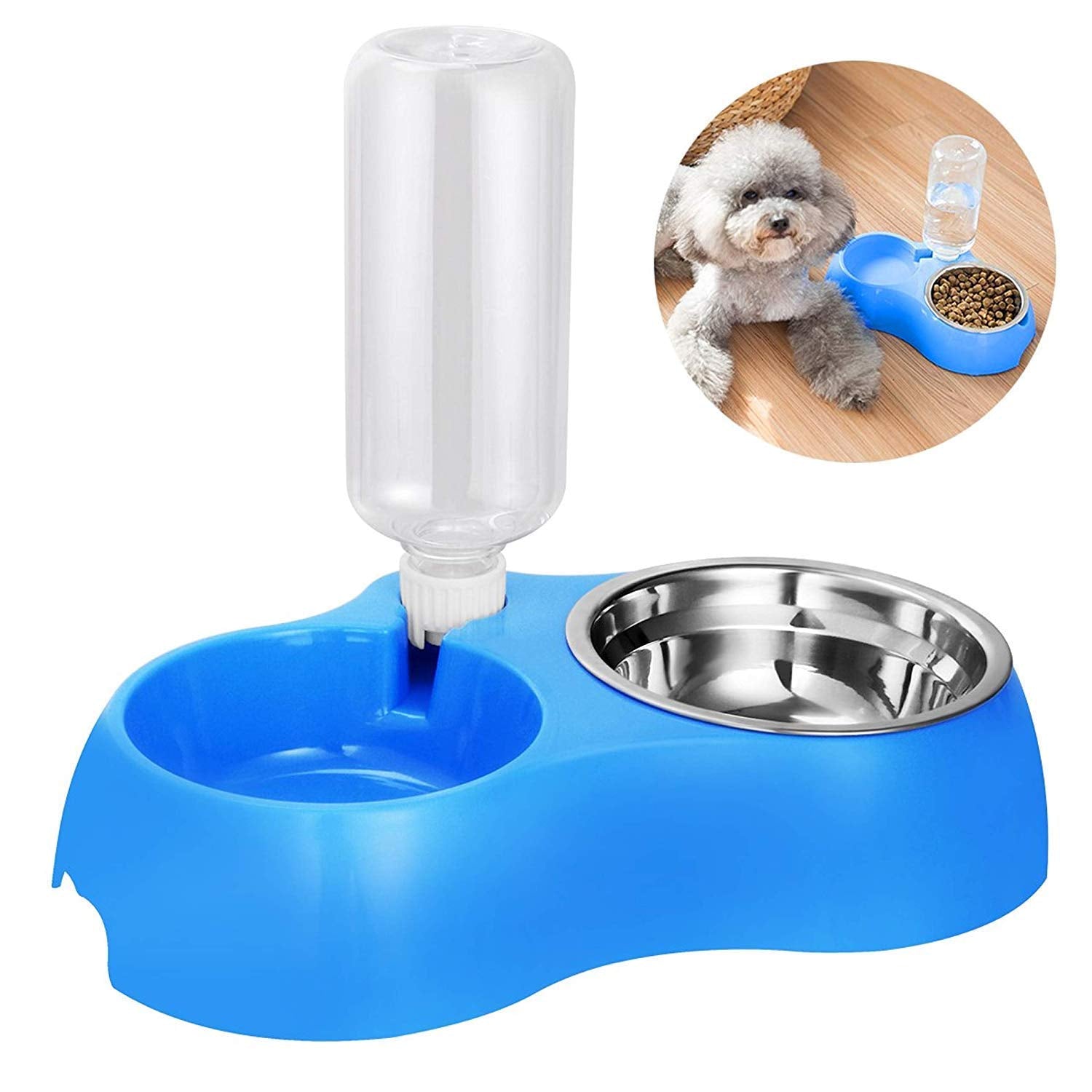 V Trivyom Dual Pets Bowls, Detachable Stainless Steel Bowl For Dog With NonSlip No Spill Base, Pets Food Bowl With Automatic Wa