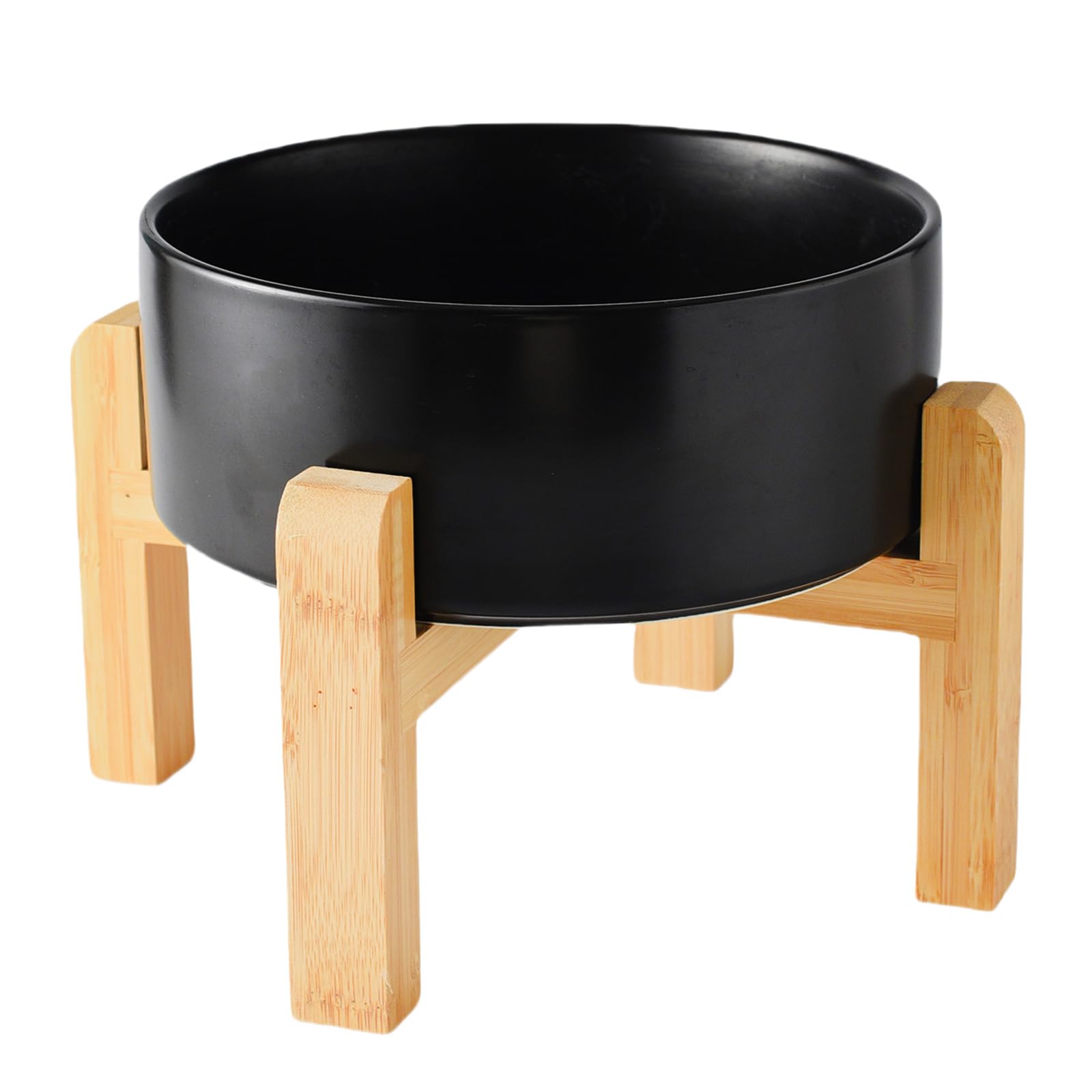 Welloyed 8 Ceramic Raised Dog Bowl - 70Oz Dog Food & Water Bowl with Elevated Non-Slip Bamboo Stand, Dishwasher & Microwave Sa