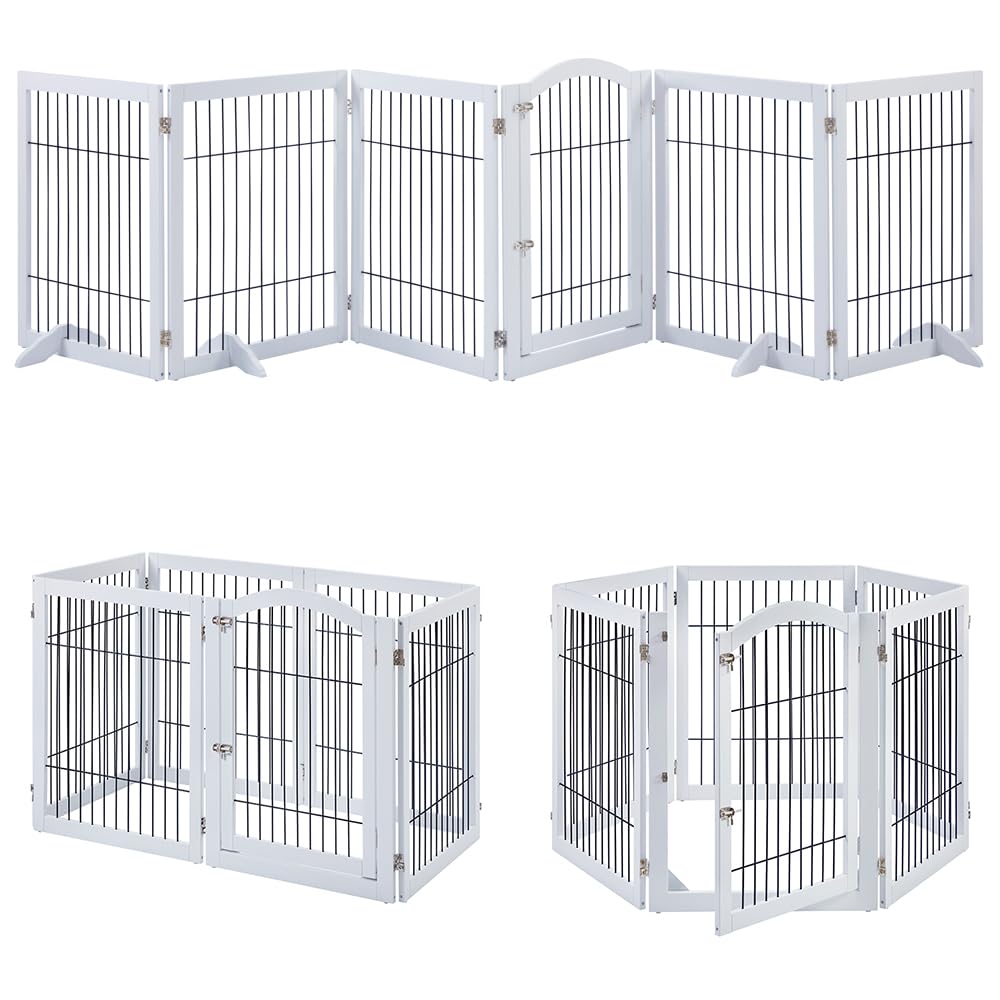 Unipaws 144'' Extra Wide Dog Gate And Pet Playpen, Free Standing Tall Dog Fence With Walk Through Door, Barriers For Home, Use A