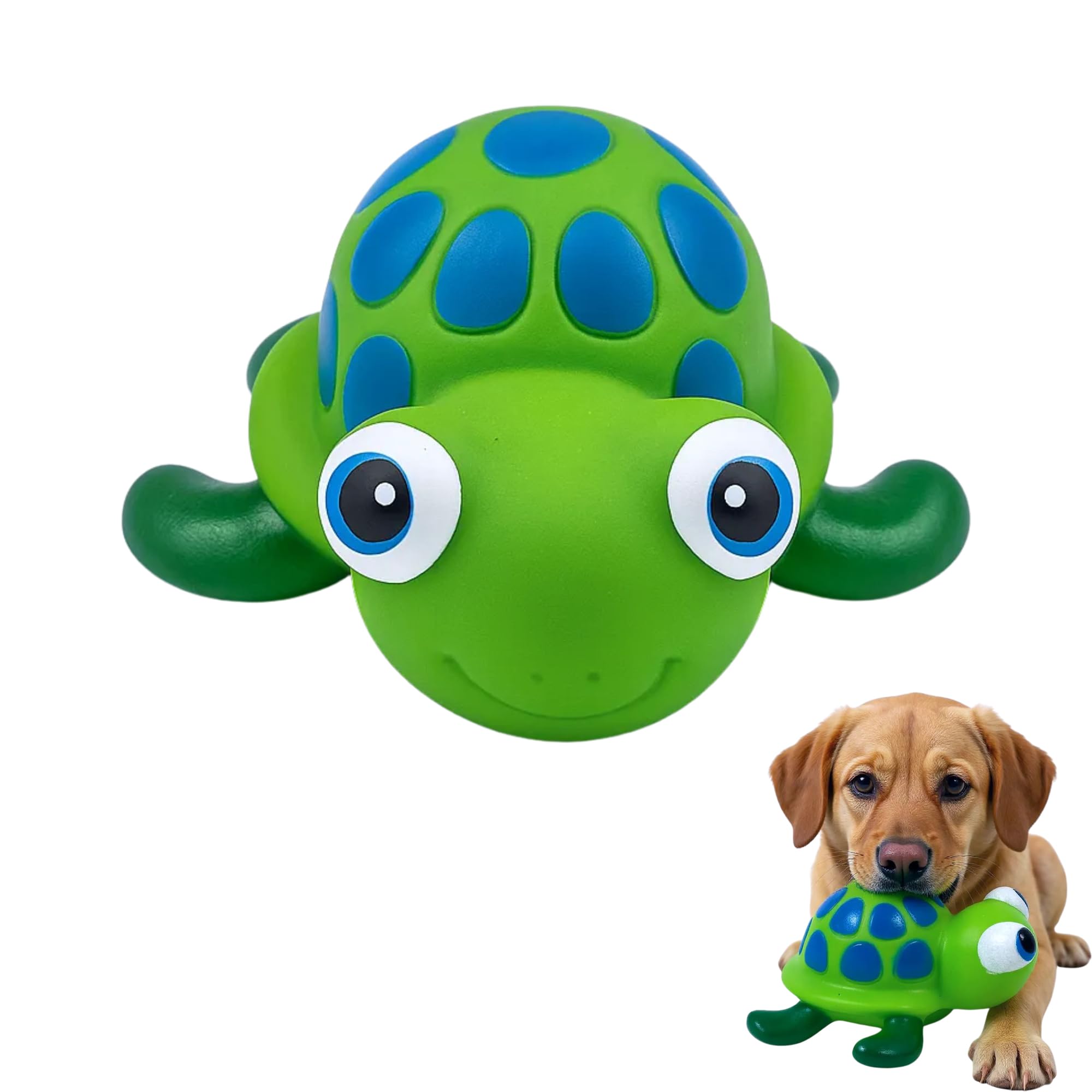 Luxury Paws Turtle Squeaky Dog Toy For Puppies & Small Dogs | Chewable, Durable Rubber | Cute Green Pet Toy With Sound | Safe, N