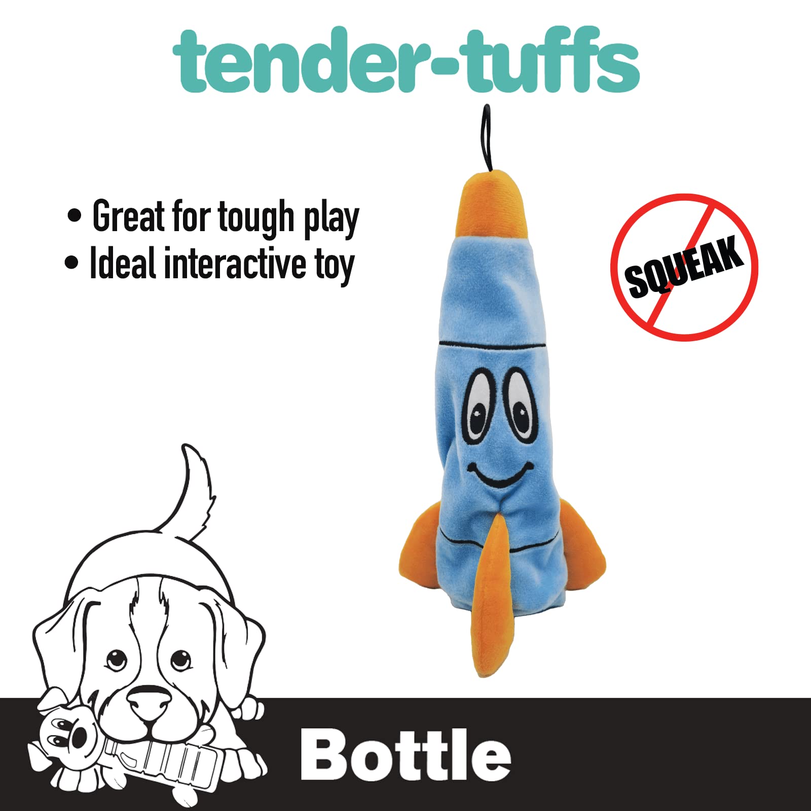 Smartpetlove Snuggle Puppy Tender-Tuffs - Water Bottle Cruncher With No Squeaker - Rocco Rocket Bottle Cover Dog Toy