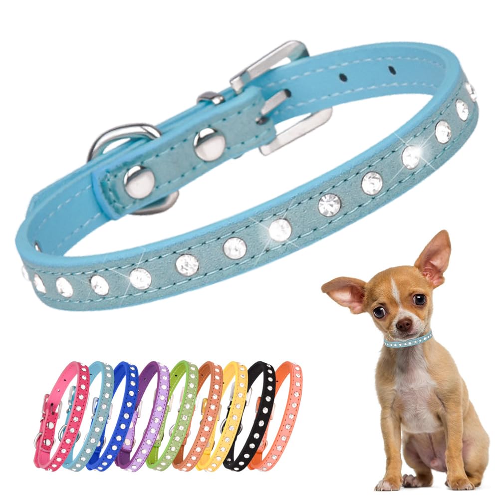 Puppy Collar With Bling Diamond, Pretty Crystal Sparkly Rhinestone Glitter Jewel Girls Cat Collars For Xxs Xs Small Medium Pet Female Dogs Boys Kitten, Blue S