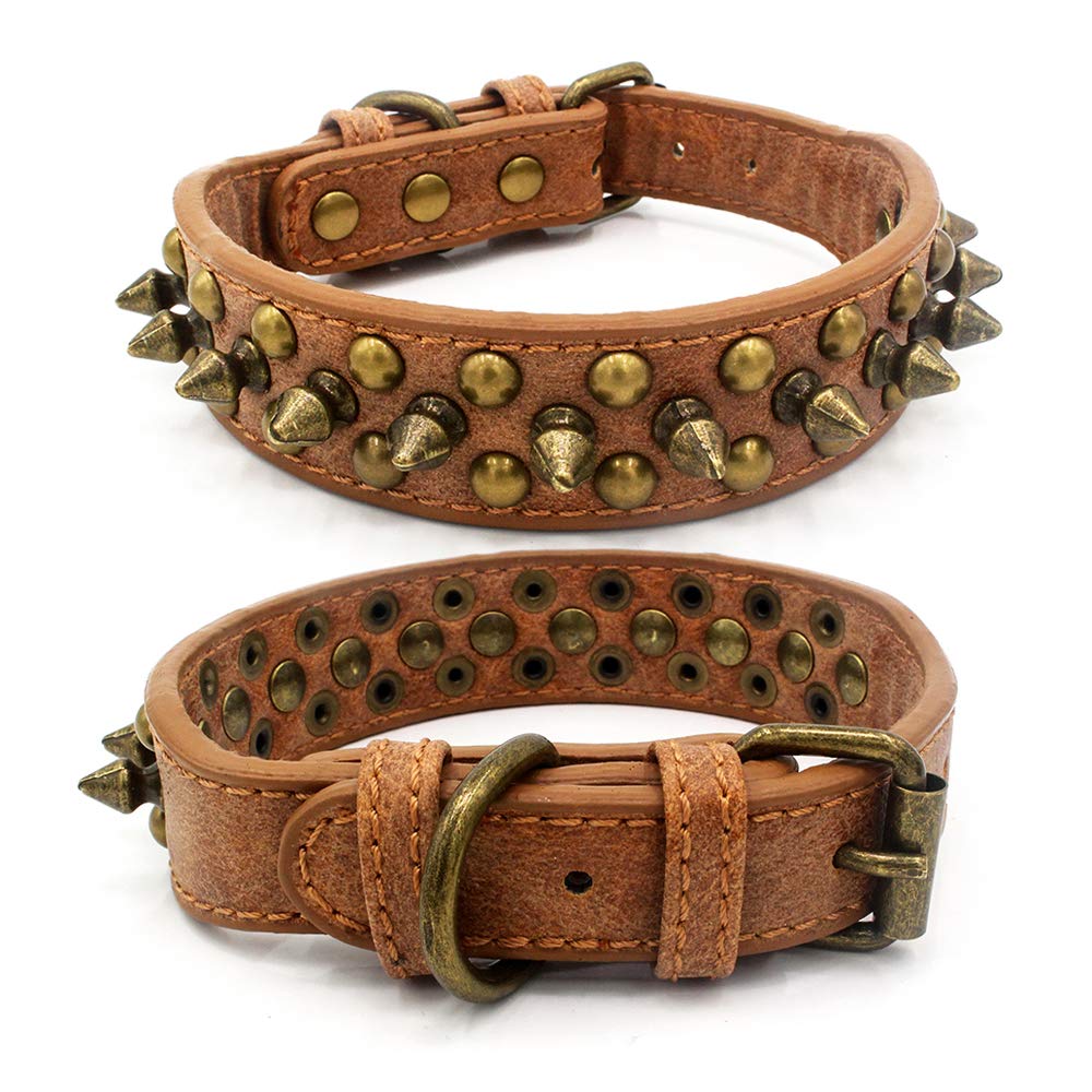 haoyueer Spiked Dog Collar Soft Pu Leather Mushrooms Rivet Spike Studded Puppy Adjustable Pet Collars for Small Breeds (S, Brown