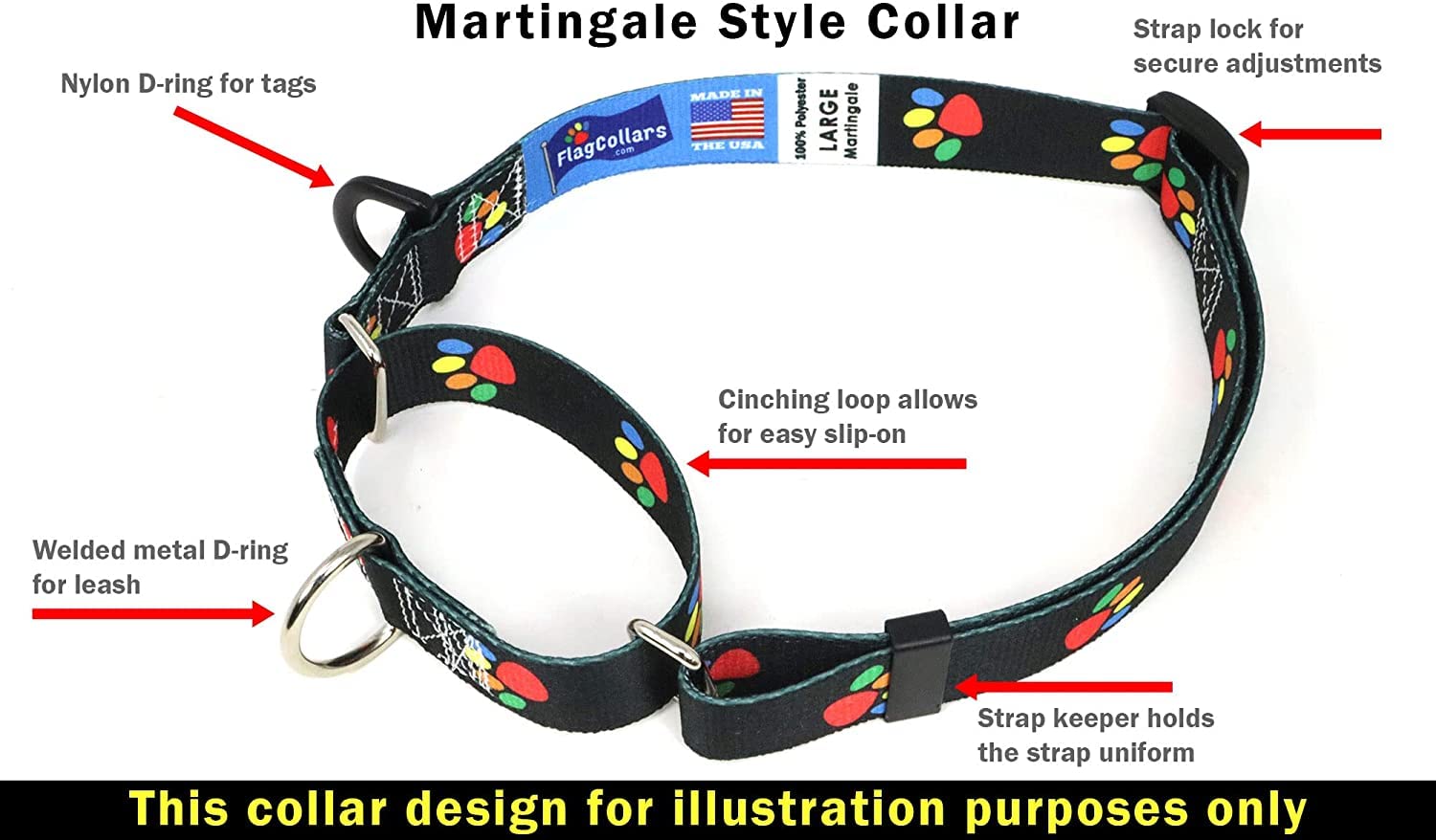 Portugal Dog Collar | Portugal Flag | Martingale Slip-On | Made In Nj, Usa | For Medium Dogs | 3/4 Inch Wide