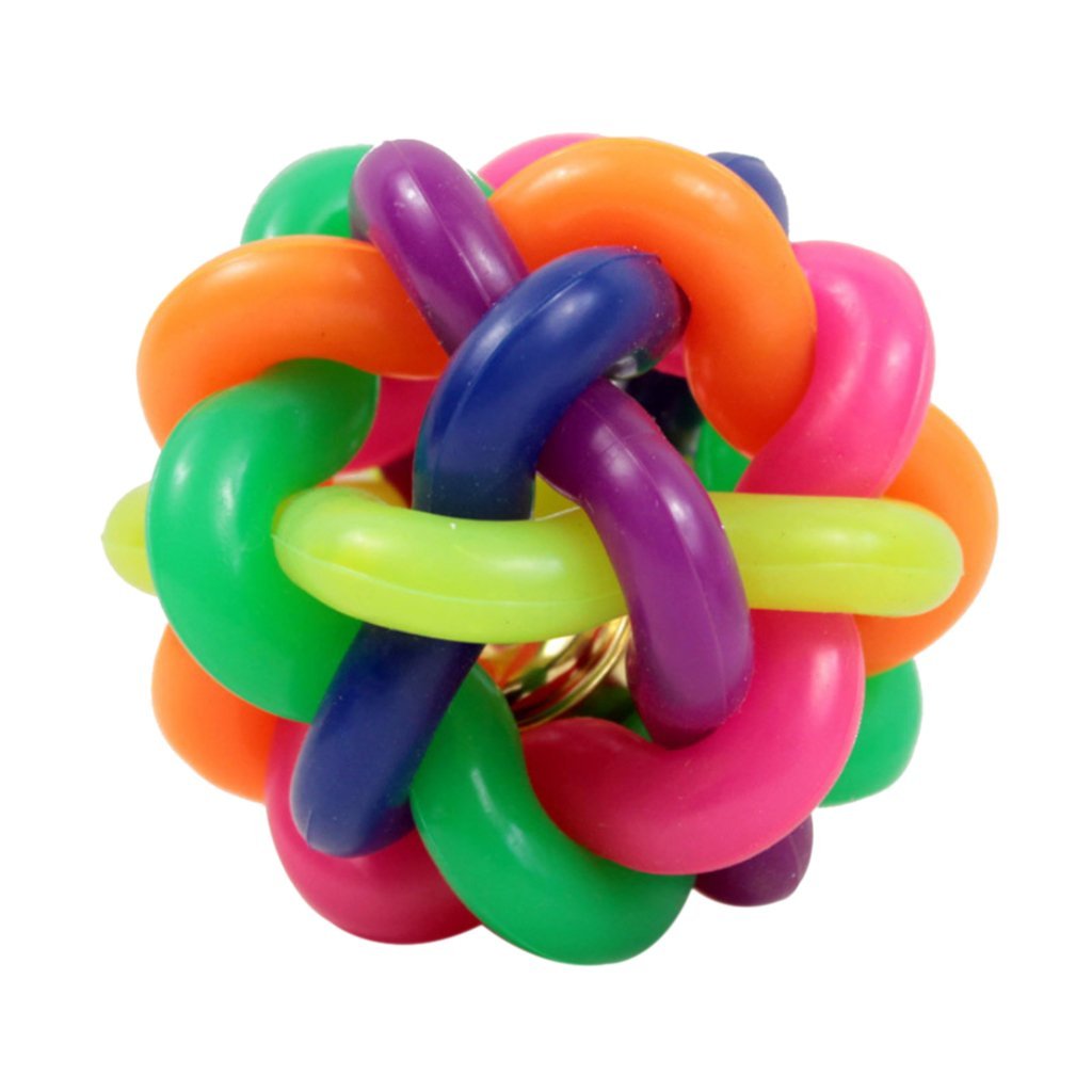 Premiumav Colorful Woven Pet Balls With Bell  Squeaky Rainbow Rubber Chew Toy For Dogs & Cats, Interactive Puppy Play Ball, Dur