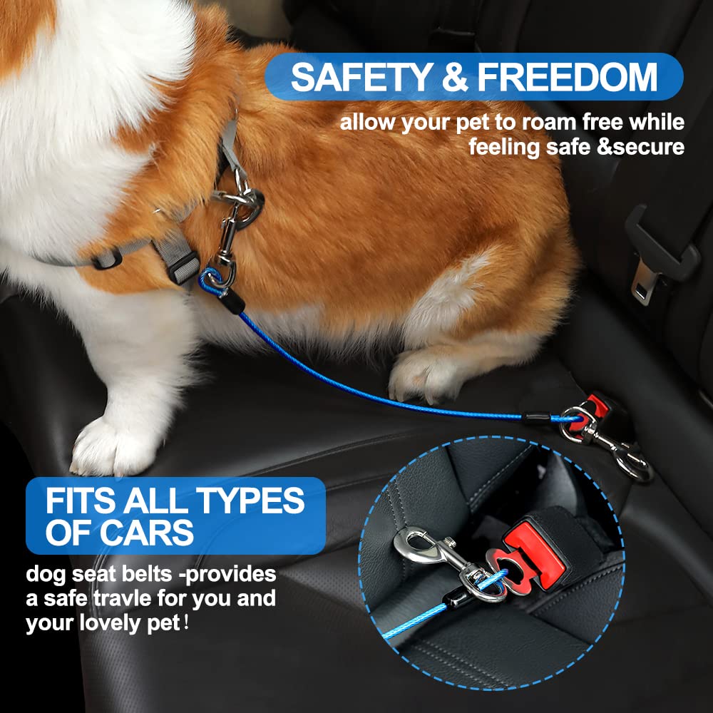 Mi Metty Dog Seat Belt Harness For Car, 2Pcs Dog Seatbelt Of Coated Wire Leash Safety Restraint, No Chew Tether Cable Vehicle Do