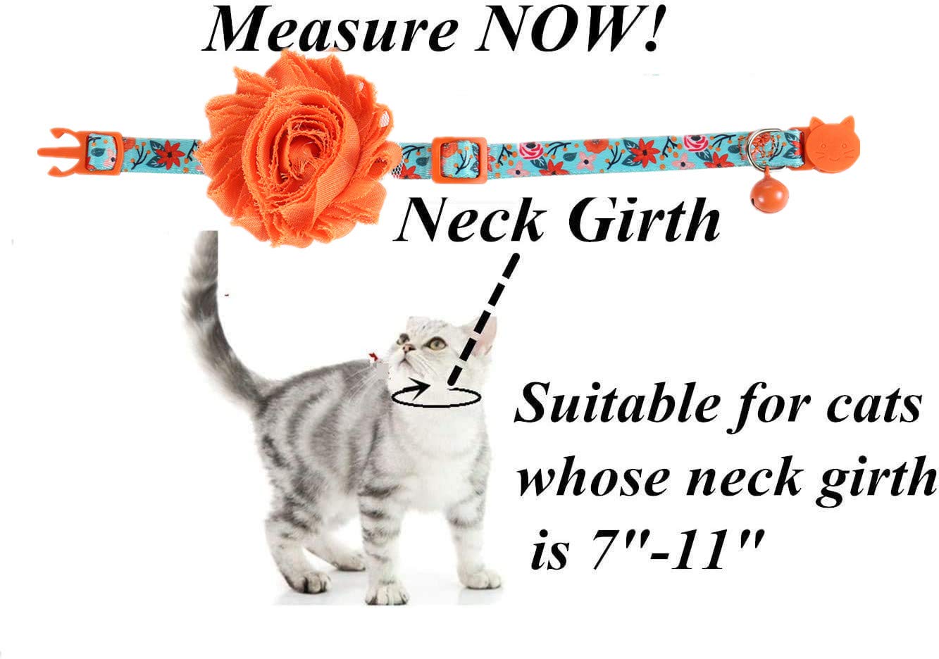 Boombone Girl Cat Collar With Removable Flower And Bell, Breakaway Floral Kitten Collar