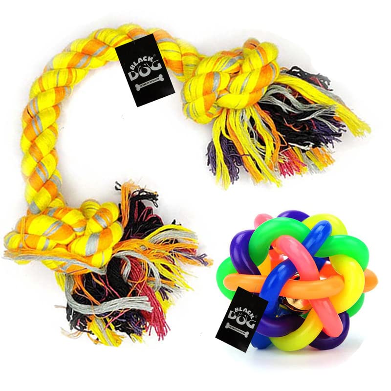 Blackdog Attractive Cotton Poly Rope Toys + Dogs Toys + Chew Toys + Ball Toys + Puppies Toys + For Fetching Teething Suitable Fo