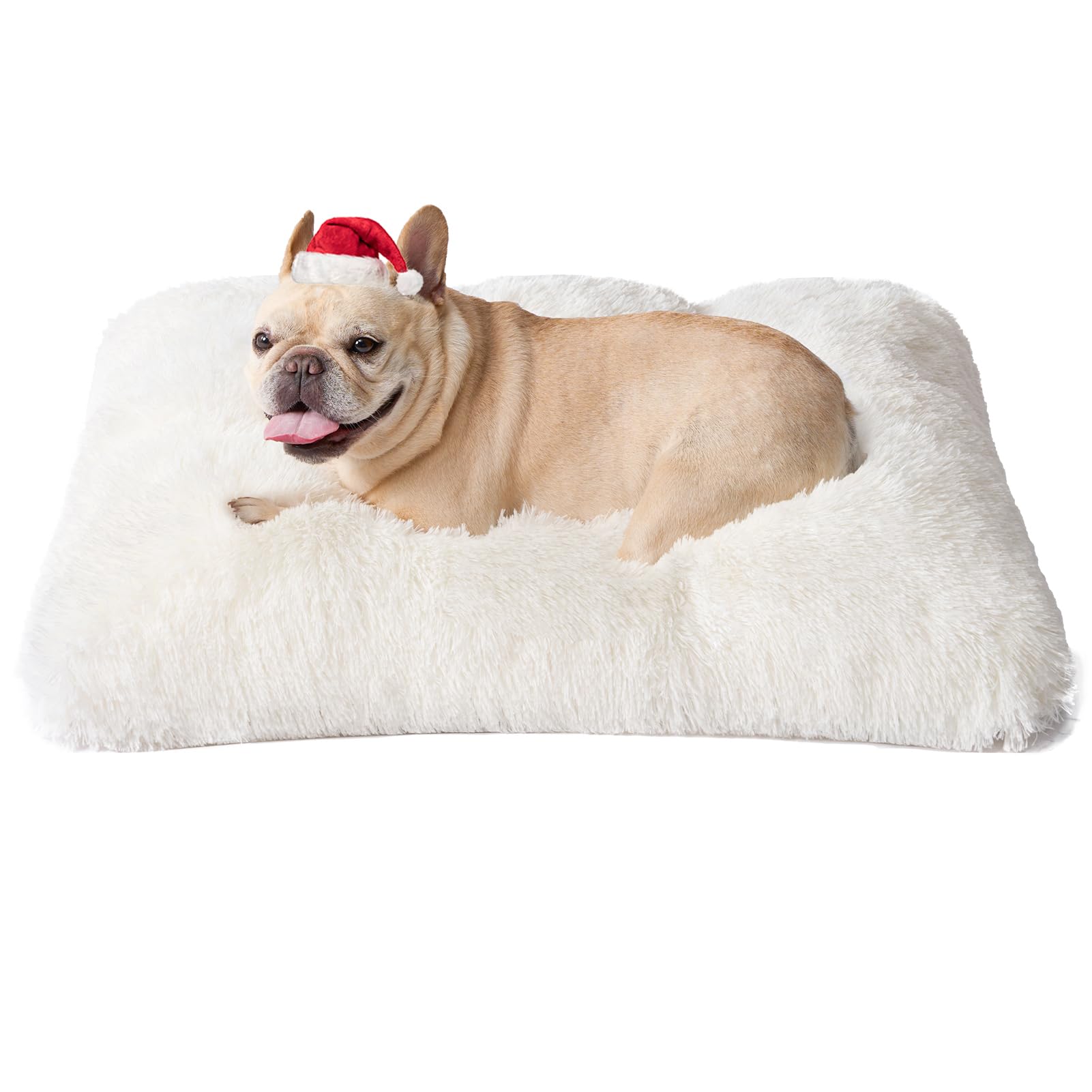 Eheyciga Fluffy Dog Crate Bed For Medium Dogs, Plush Faux Fur Dog Crate Pad, Calming Anti Anxiety Medium Dog Bed For Crate, Washable Soft Warm Dog Crate Mat With Non-Slip Bottom, Beige, 29.5 X 20