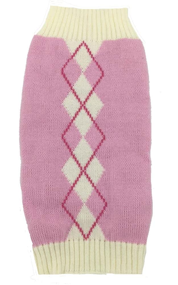 Pink Argyle Puppy Sweater For Girl Pet Sweater Knitwear For Dogs & Cats Warm Knitted Turtleneck X-Small (Xs) Size