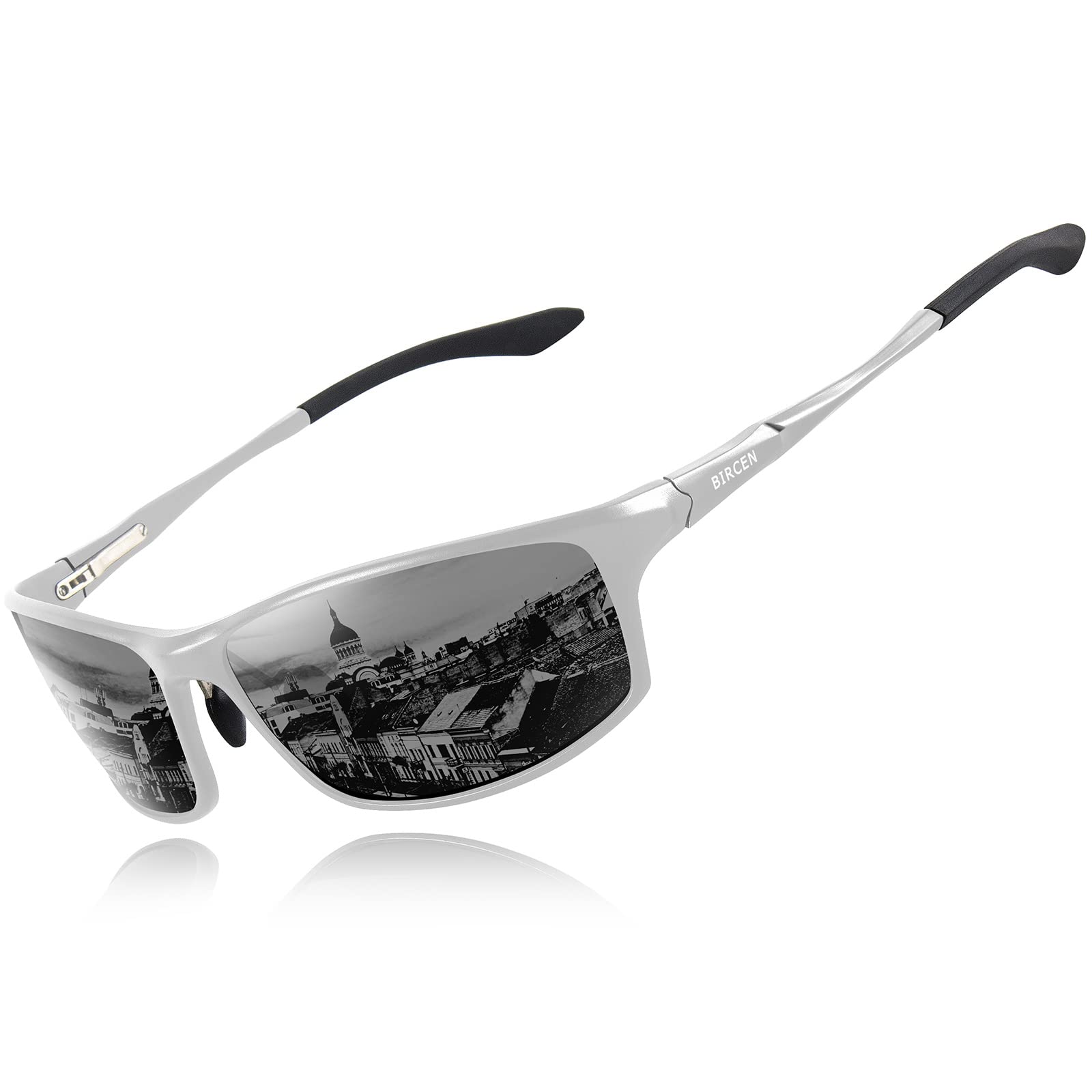 BIRcEN Polarized Mens Sunglasses: UV Protection Black Blue Shades for Men Sport Driving with AlMg Metal Frame