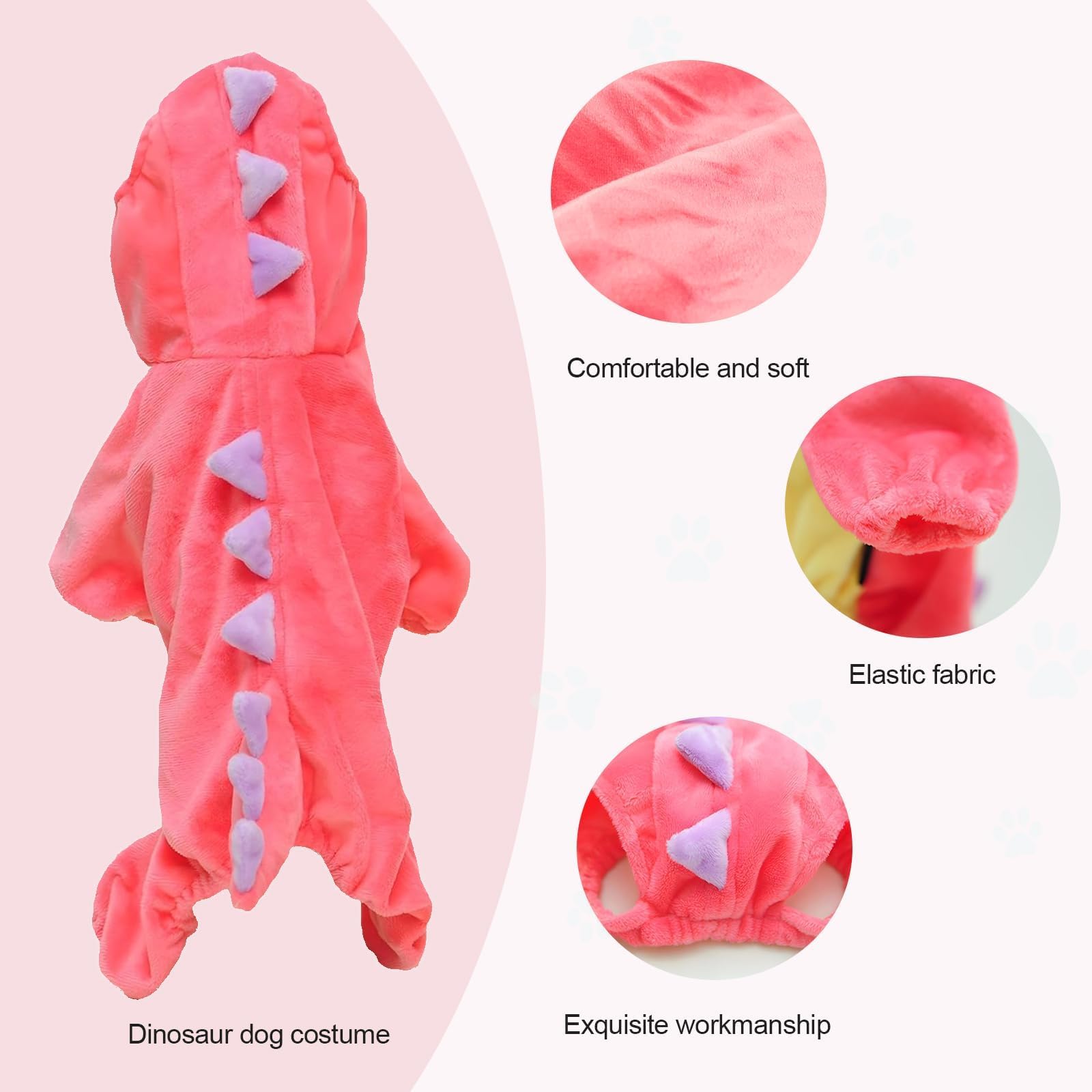 Hotumn Dinosaur Dog Halloween Costume Pet Dino Hoodie For Small Dogs (X-Small, Pink)
