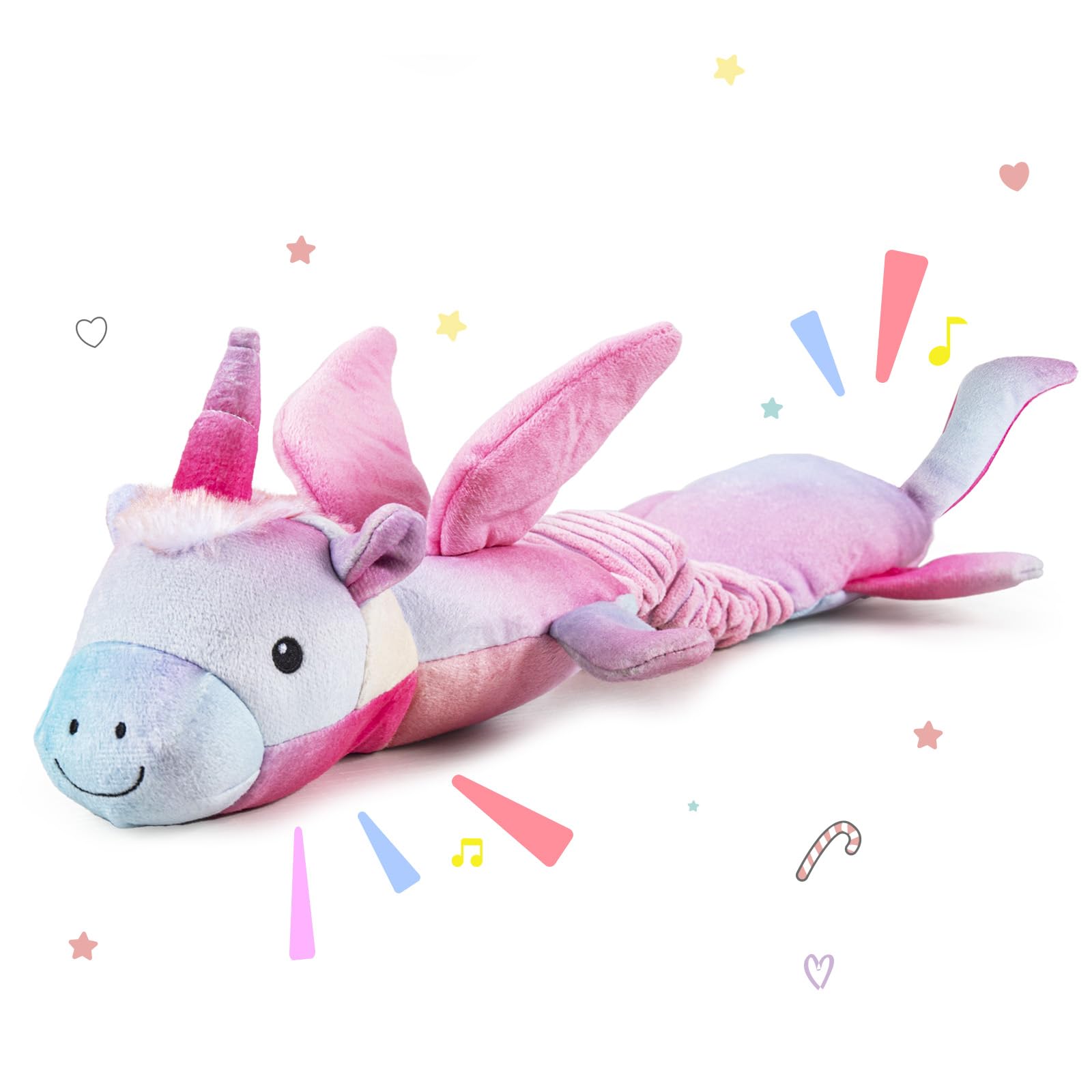 Lilfrd Squeaky & Crinkle Dog Toys, Plush Unicorn, Tug Of War & Pull Toys For Small & Medium Dogs