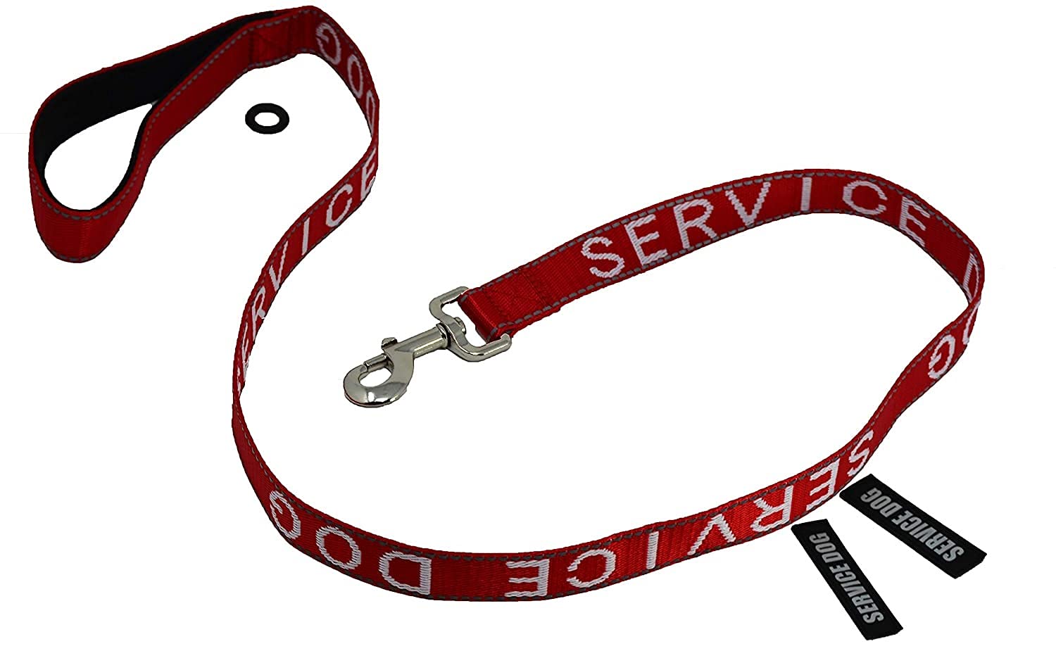 Albcorp Emotional Support Dog Leash - Embroidered- With Padded Neoprene Handle And Reflective Threads, 4 Feet, For Harnesses, Vests Or Collars, Red