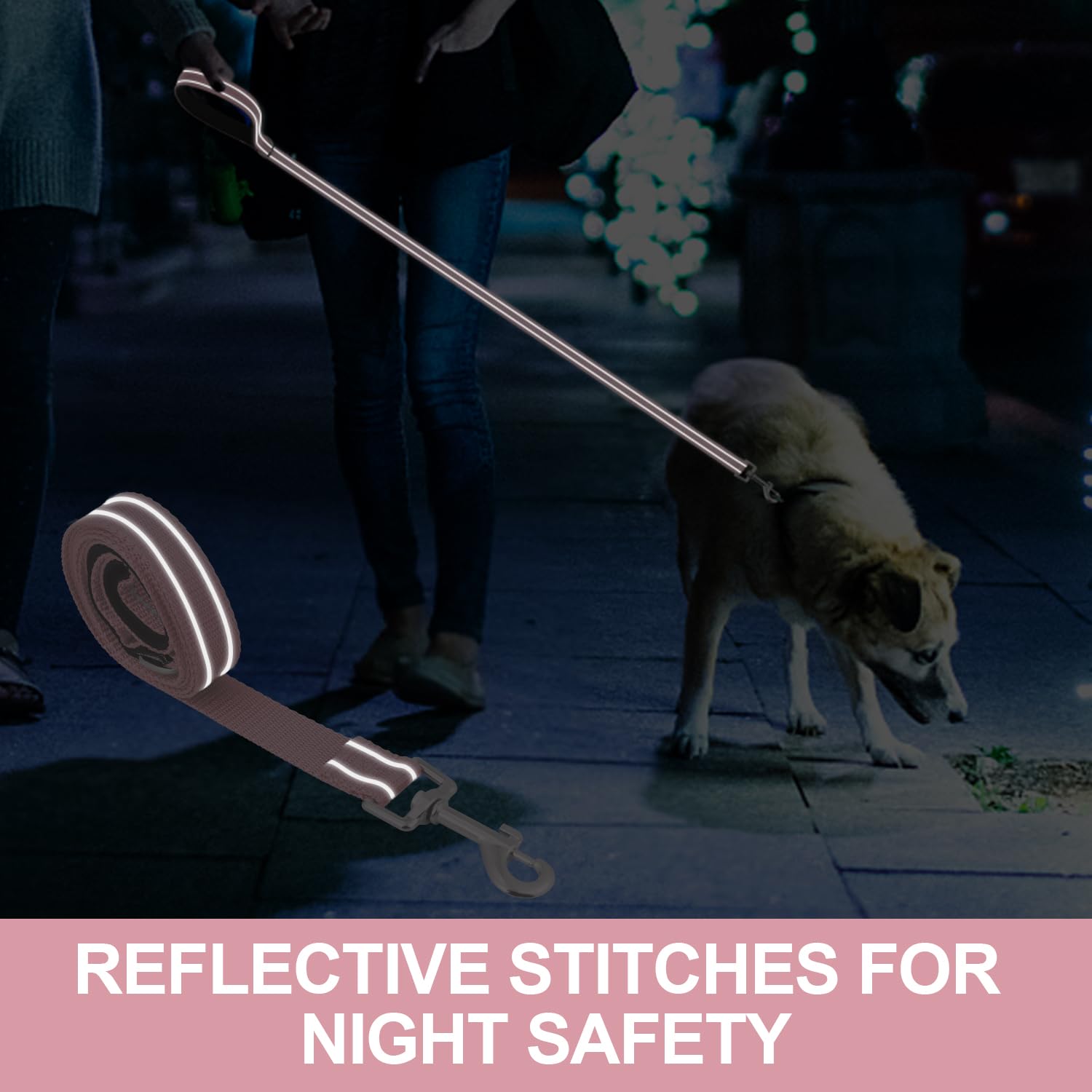 Usunyvora Reflective Nylon Dog Leash For Walking,Strong Dog Leash With Padded Handle For Small And Medium Dogs,6 Ft,Pink