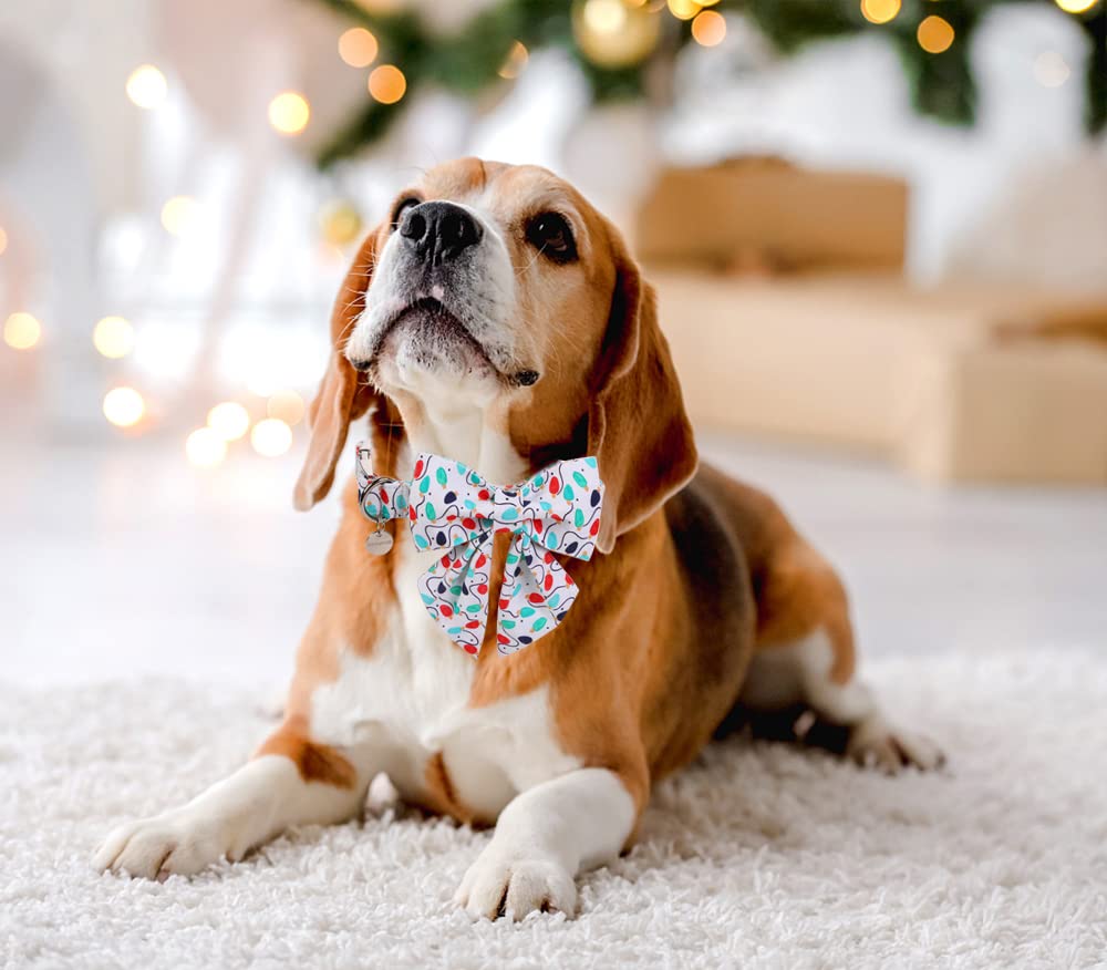 Dogwong Christmas Dog Collar With Sailor Bow, Party Lights Dog Collar Soft Durable Adjustable Cotton Colorful Puppy Collar For S