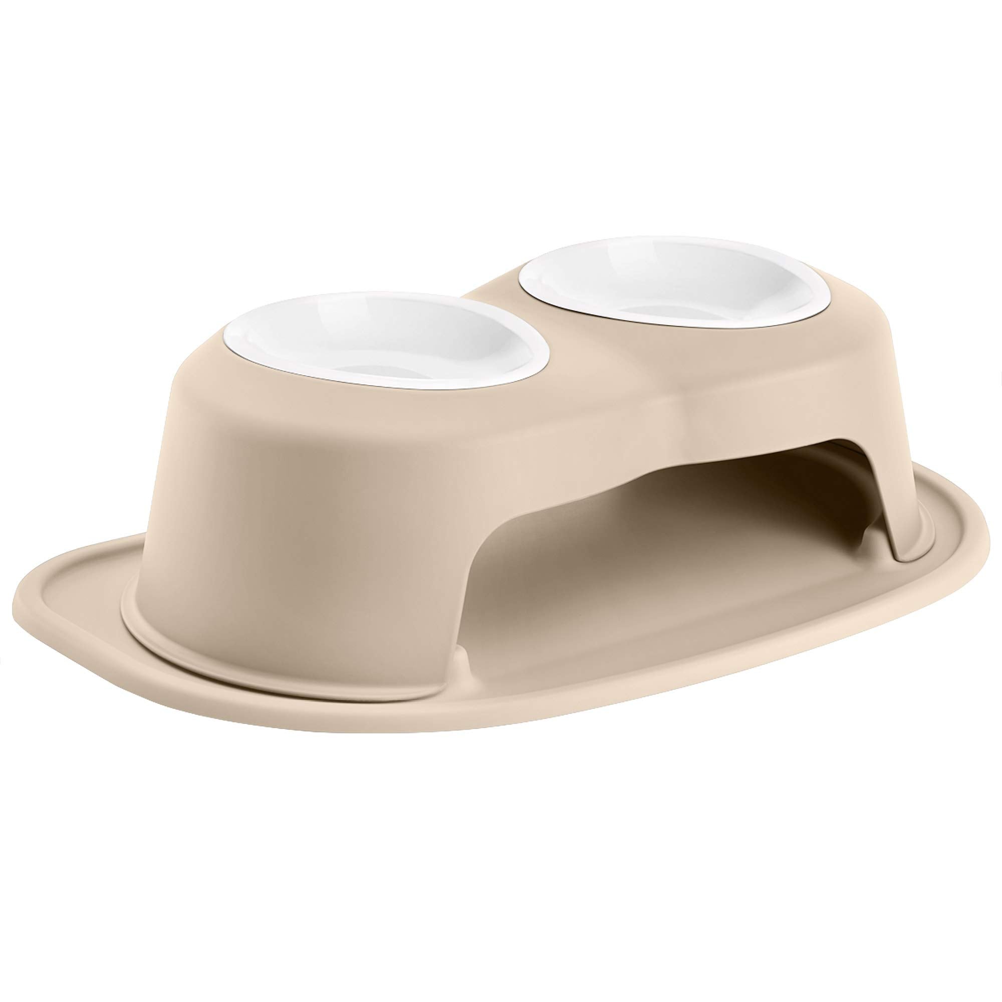 Weathertech Double High Pet Feeding System W/Plastic Dog/Cat Bowls - 6'' High Stand Tan (Pdhc3206Tntn)