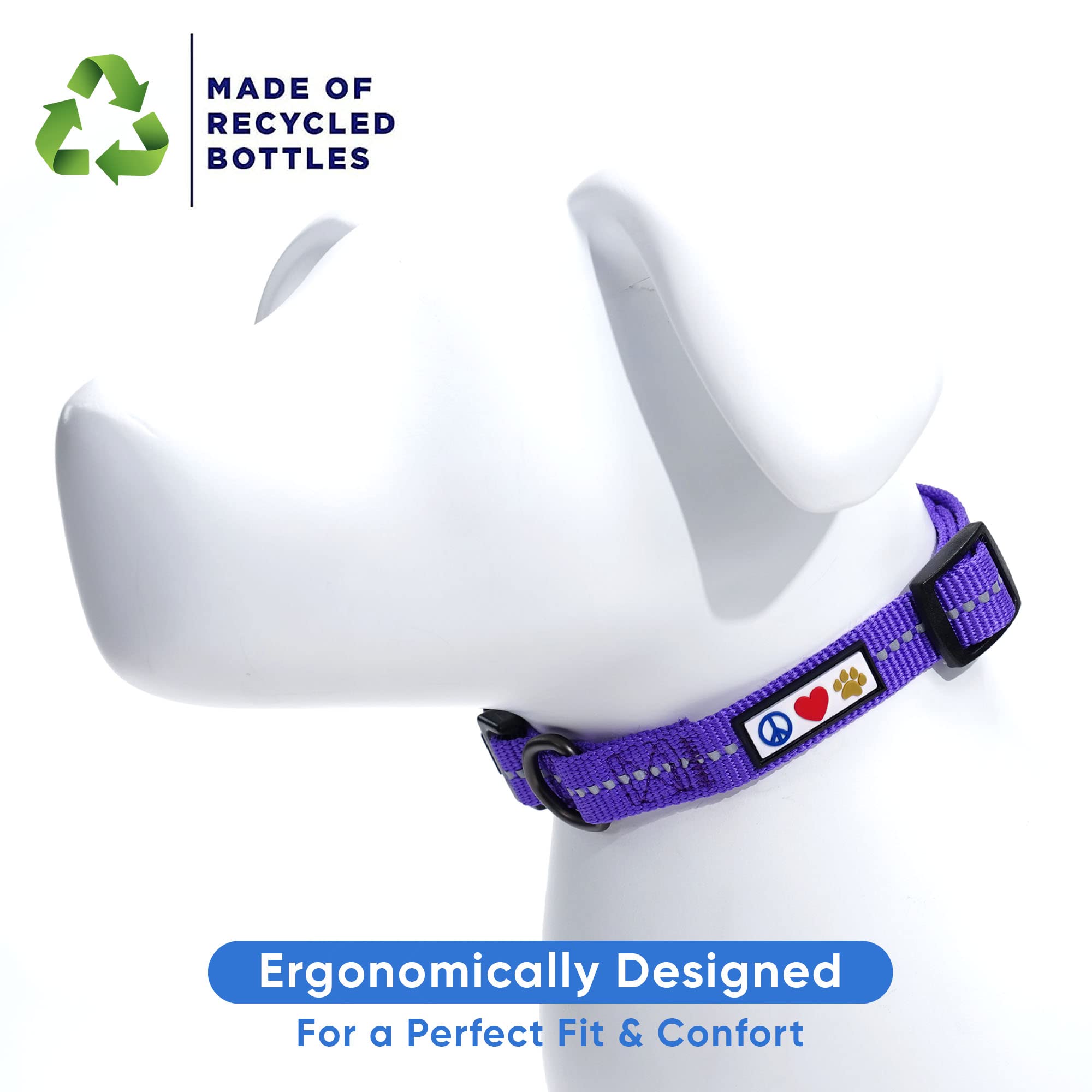 Pawtitas Recycled Dog Collar With Reflective Stitched Puppy Collar Made From Plastic Bottles Collected From Oceans Extra Small P