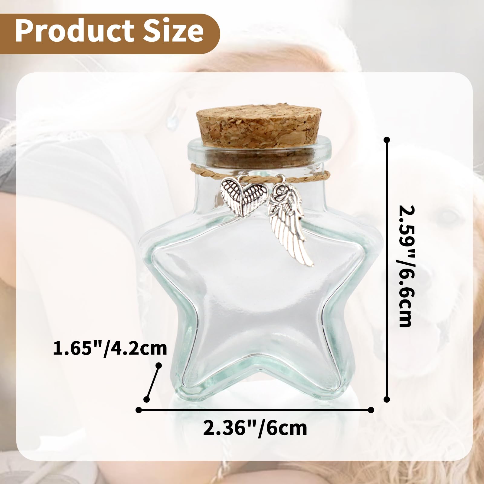 Cosowo Memorial Bottle For Pet Hair, Dogs & Cats Fur Memorial Glass Keepsake With 2 Silver Accessories, Pet Memorial Urn, Star S