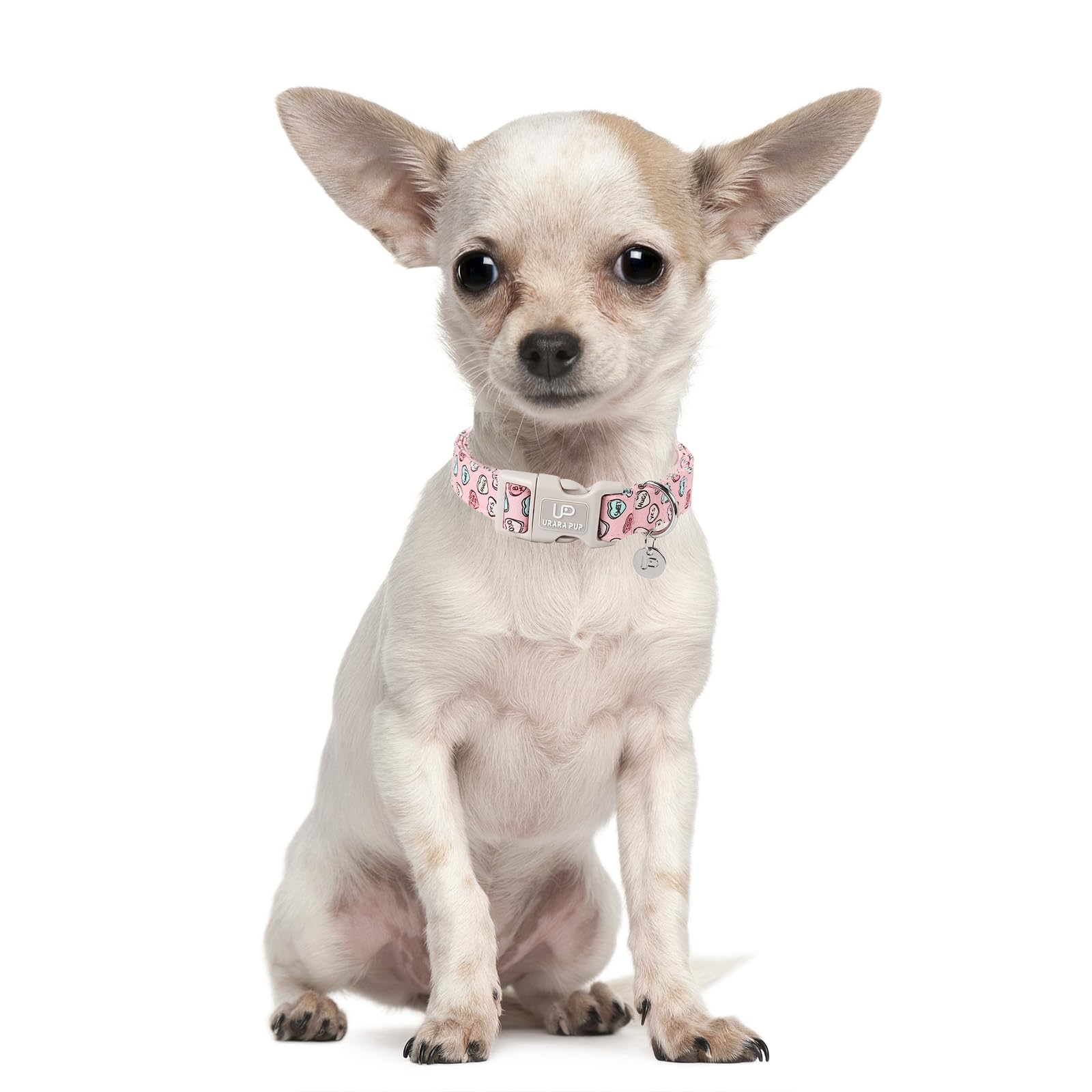Up Urara Pup Pink Heart Dog Collar, Valentine'S Gift For Puppy, Small Medium Dogs, Cotton, Unique Craftsmanship Design