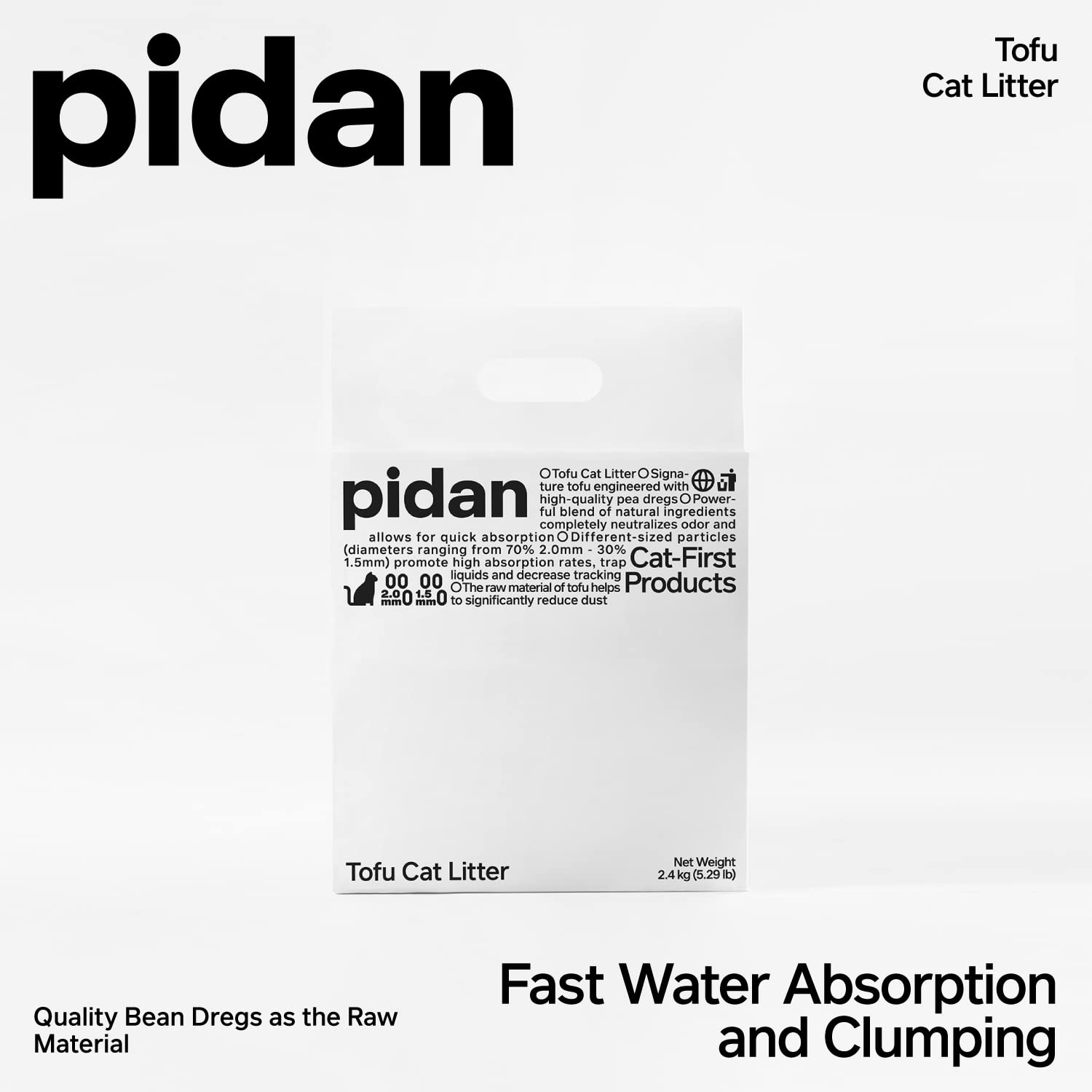 Pidan Tofu Cat Litter Clumping,Flushable,Ultra Absorbent And Fast Drying, 100% Natural Ingredients Litter,Solubility In Water,Really Dust-Free,Less Scattering (5.3Lb×2Bags)