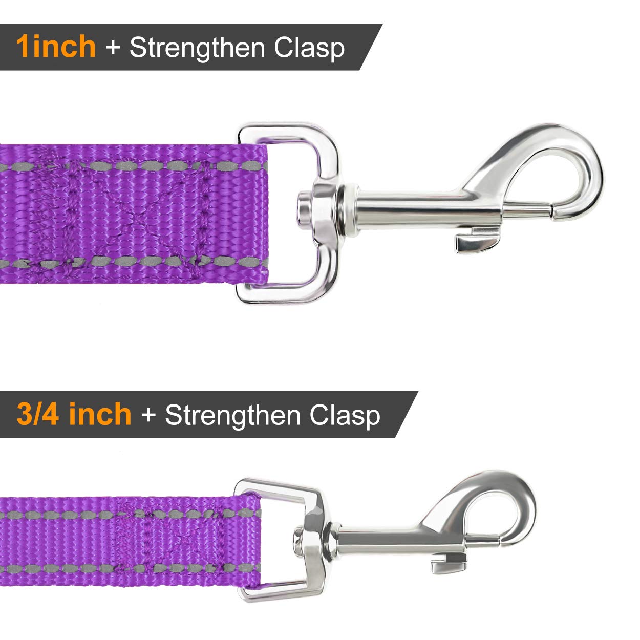 Joytale Double-Sided Reflective Dog Leash, 6 Ft/5 Ft/4 Ft, Padded Handle Nylon Dogs Leashes For Medium & Large Dogs Walking, Purple, 6Ft