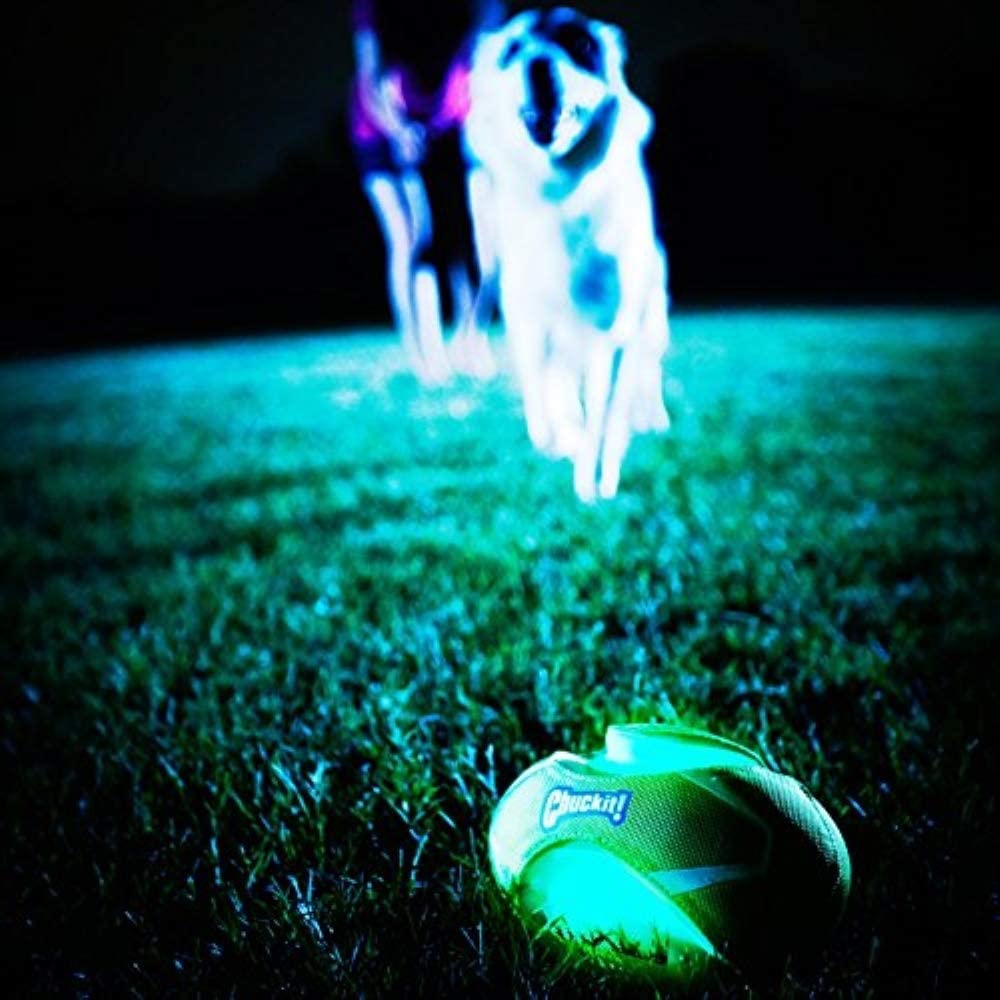 Chuckit! Max Glow Fumble Fetch Dog Football Toy, Green/White, Rubber & EVA, 1 Count, Model 32306