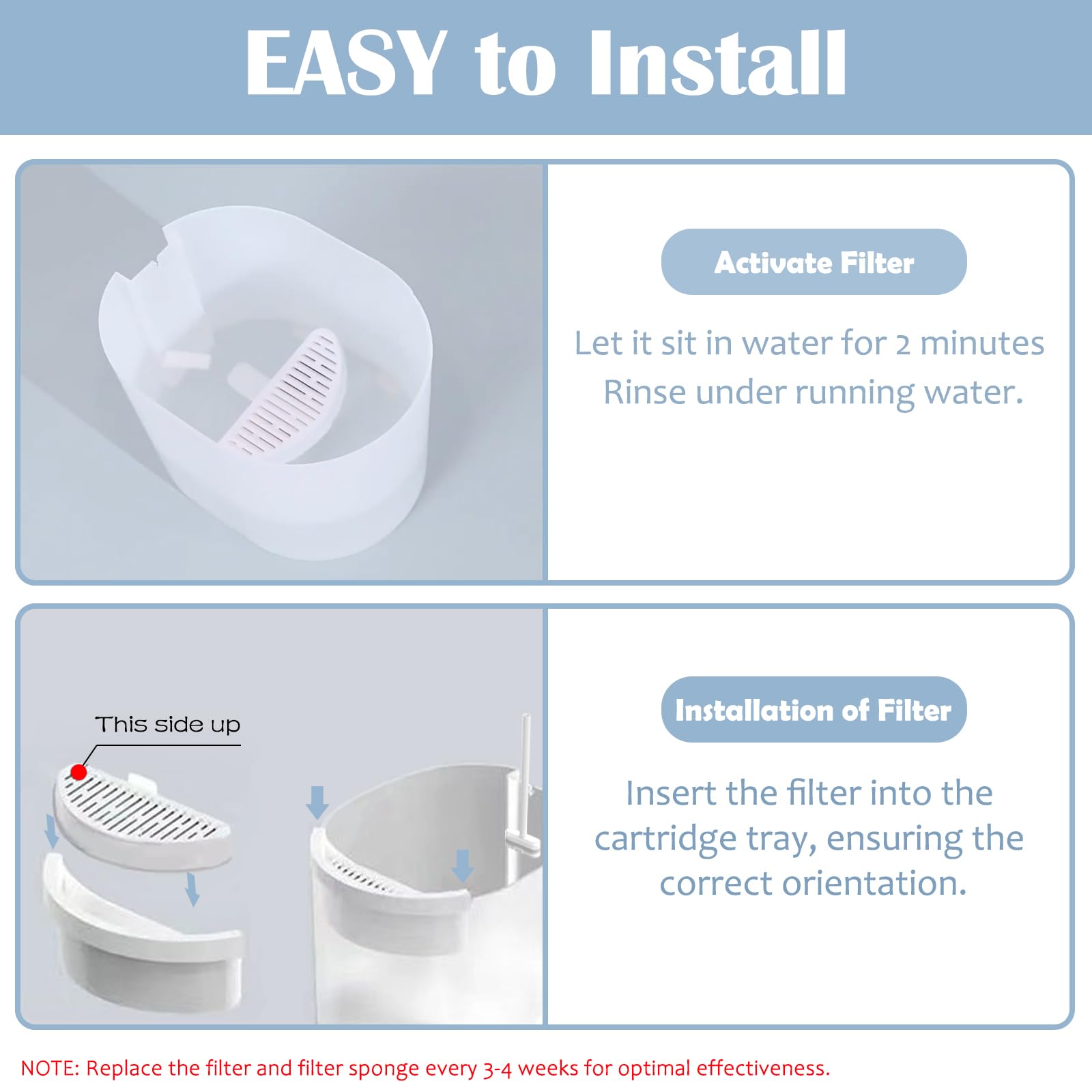 8 Pack Cat Water Fountain Filter & 10 Pack Replacement Fliter Sponges Compatible With Uahpet Water Fountain 67Oz/2L Automatic Pe