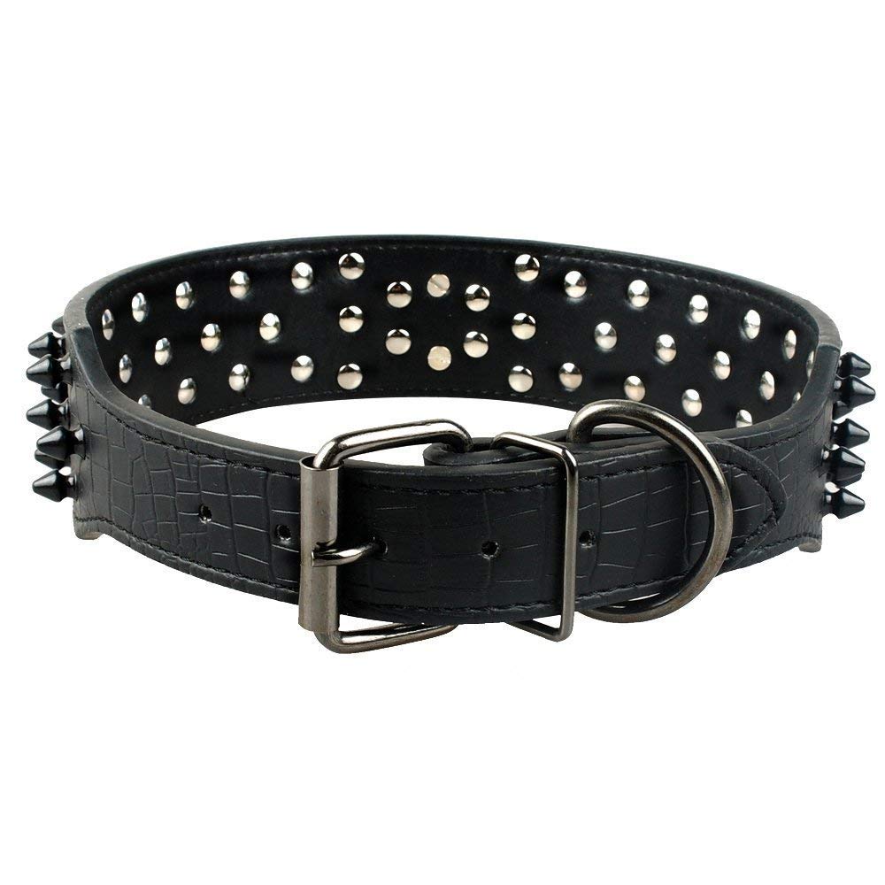 Serijoars Spiked Studded Dog Collar, Pu Leather Dog Collar, Adjustable Pet Collars For Medium Or Large Breed Pet (Xl, Black2)
