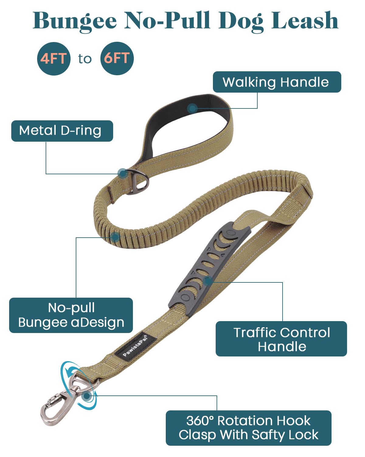 Reflective Service Dog In Training Vest Harness Leash Set For Medium Large Dogs, Adjustable Heavy Duty Brown Padded Dog Harness,