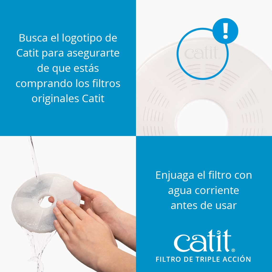 Catit Triple Action Replacement Water Fountain Filters, 2-Pack, White, Model 43745 - Official Filters for Catit Cat Drinking Fountains