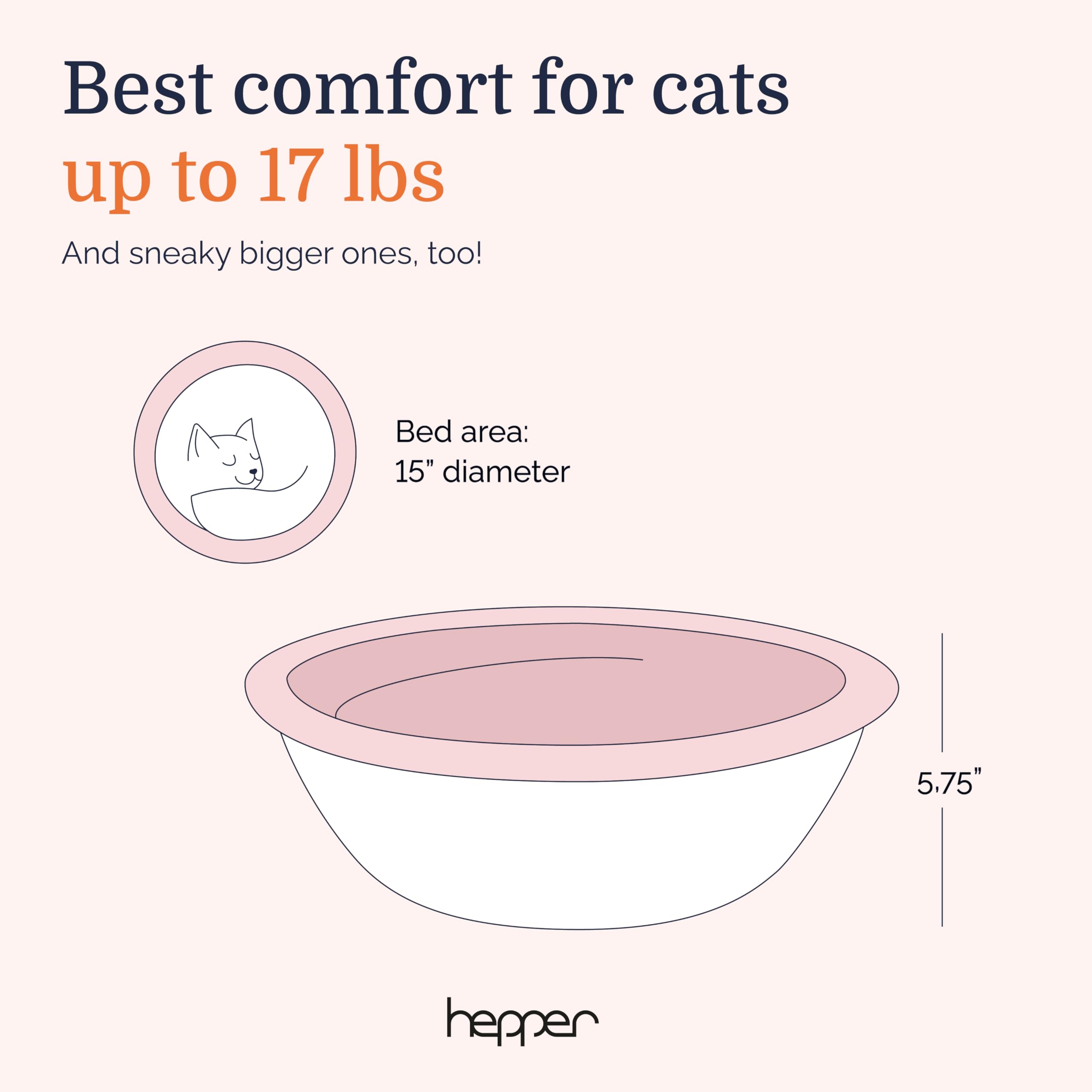 Hepper Cat Nest - Washable Round Cat Bed with Fleece Liner - Small Indoor Cat Bed - Grey/Pink