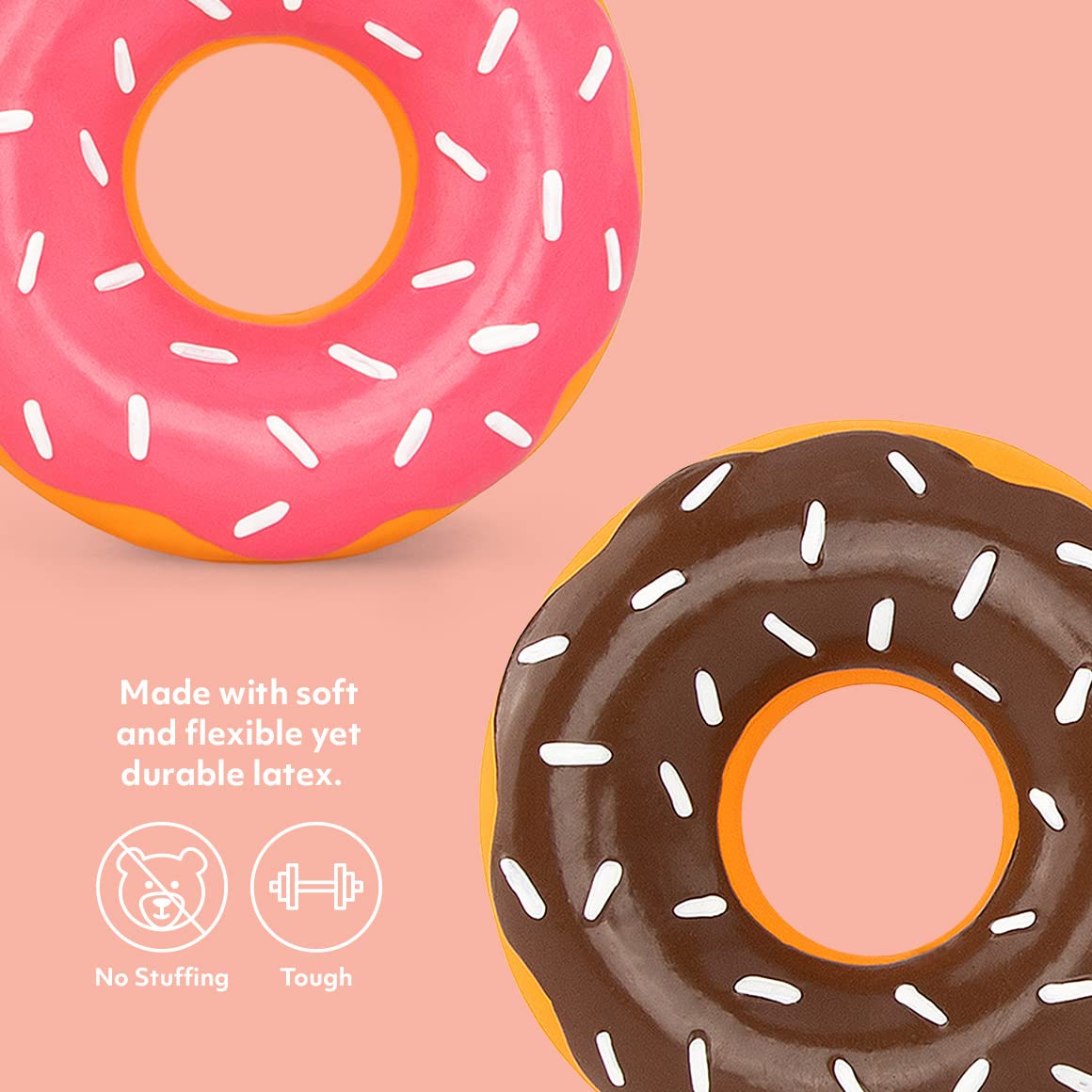 Zippypaws Latex Donutz, Durable Dog Toy For Interactive Play, No Stuffing - Chocolate & Strawberry (2-Pack)