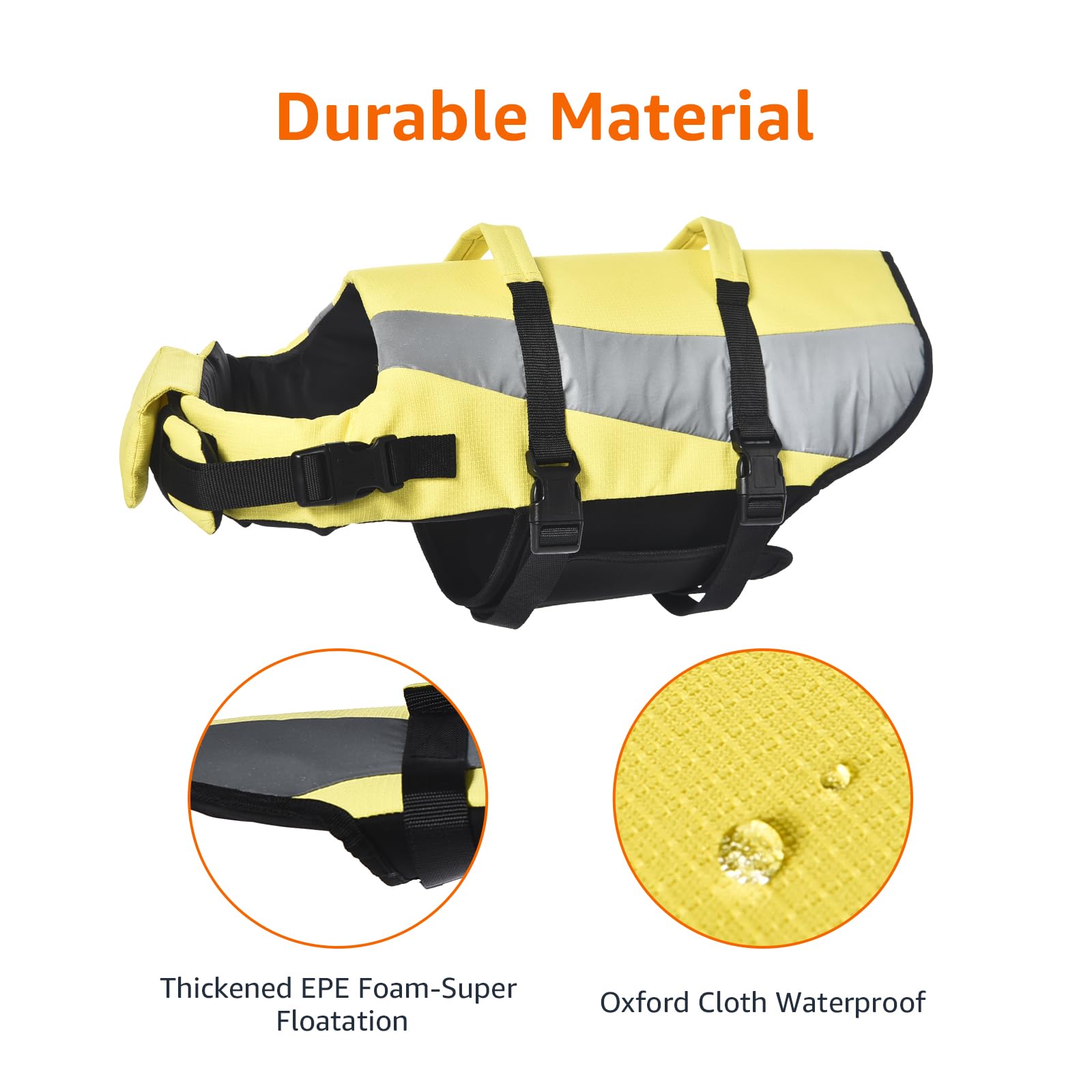 Amazon Basics Dog Adjustable Life Jacket With Reflective Stripes, Yellow, X-Large